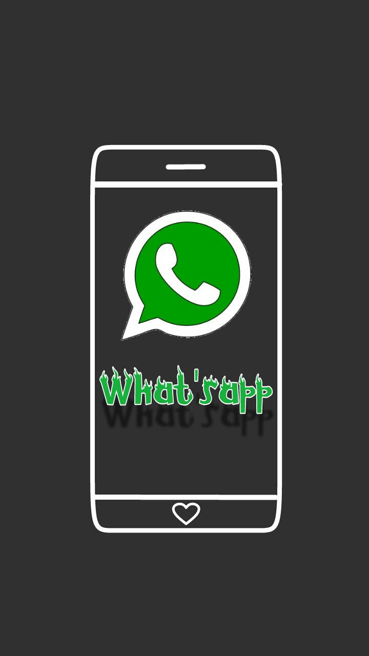 白色輪廓智能手機在深灰色背景上顯示WhatsApp標誌和文字。