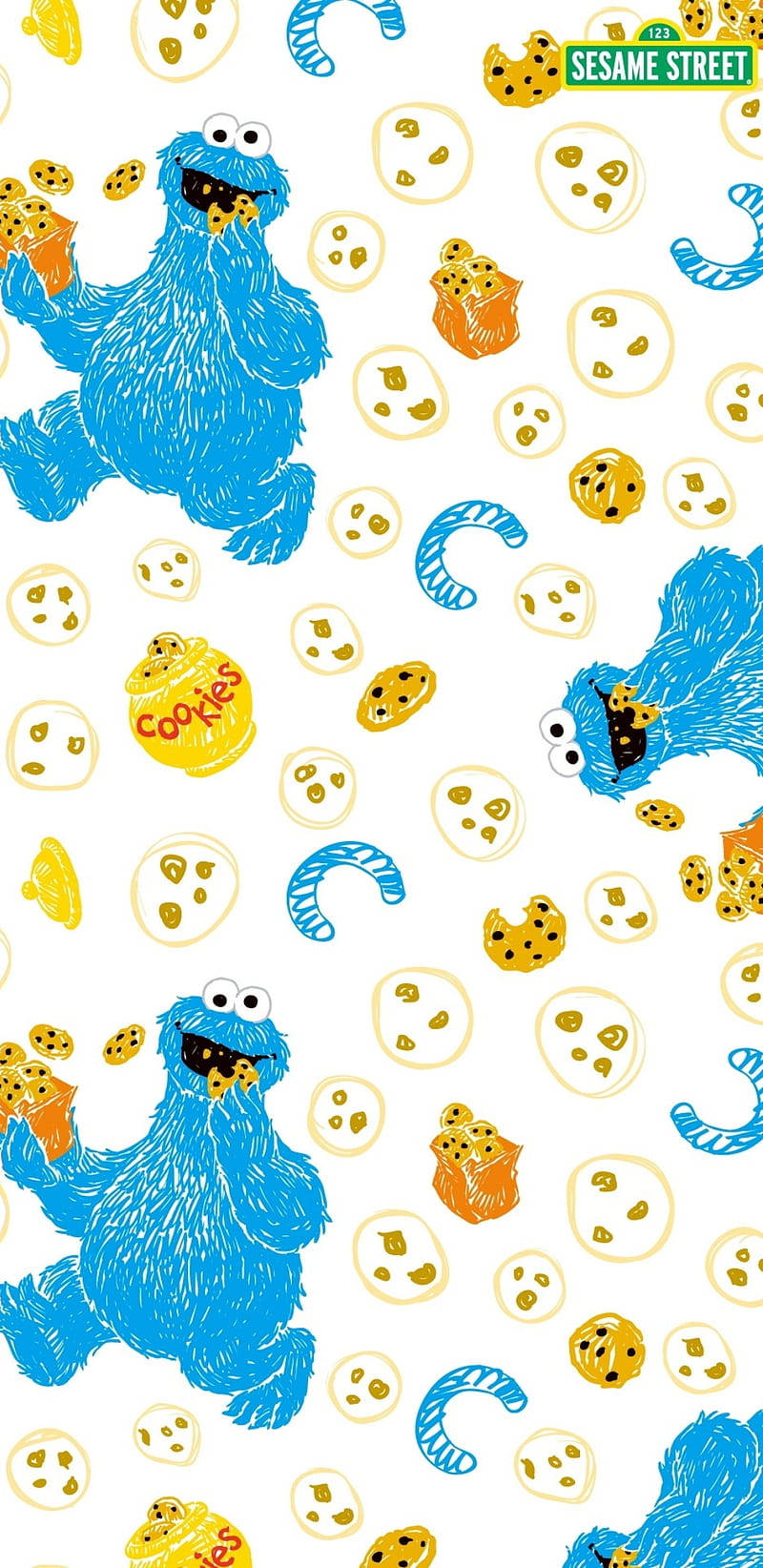 Cookie Monster喺重複圖案中食曲奇。