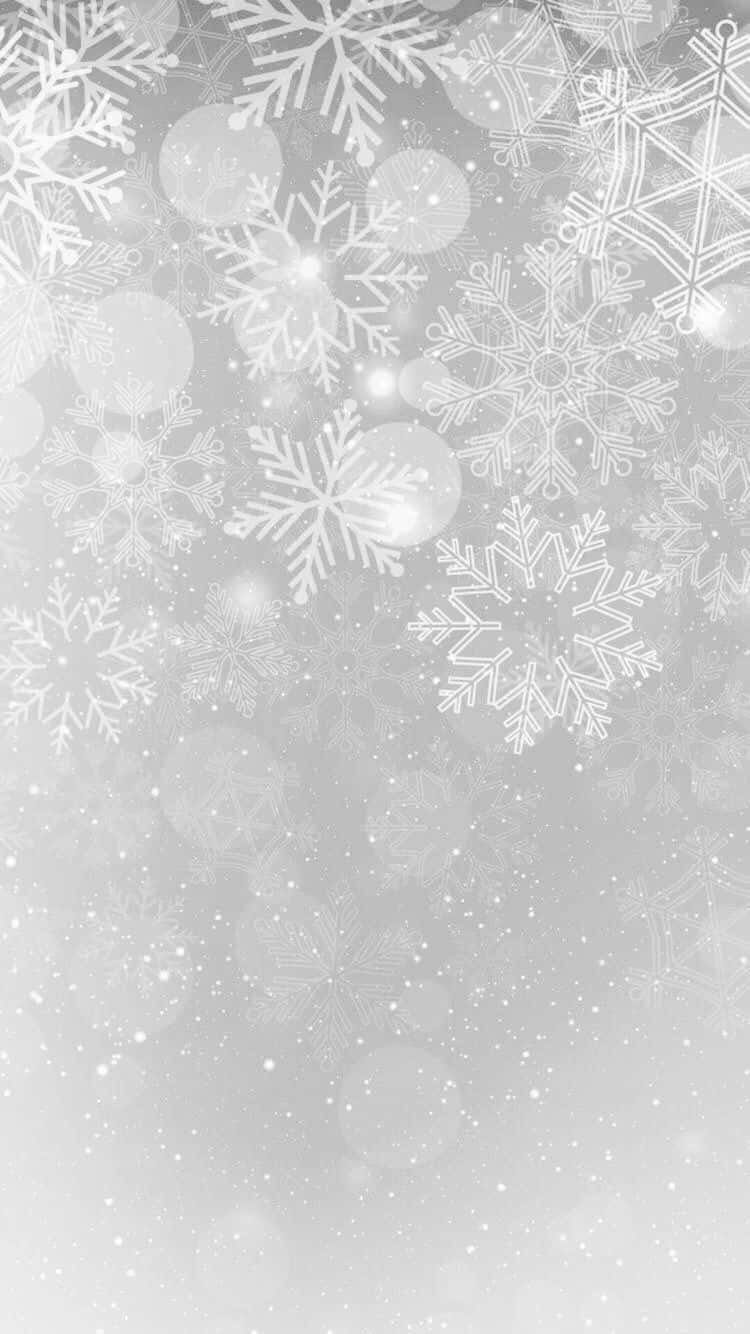 White Christmas iPhone 立體雪景肖像 壁紙 — 優雅的銀色雪花在柔和的漸變背景和散景燈光中輕輕飄落。