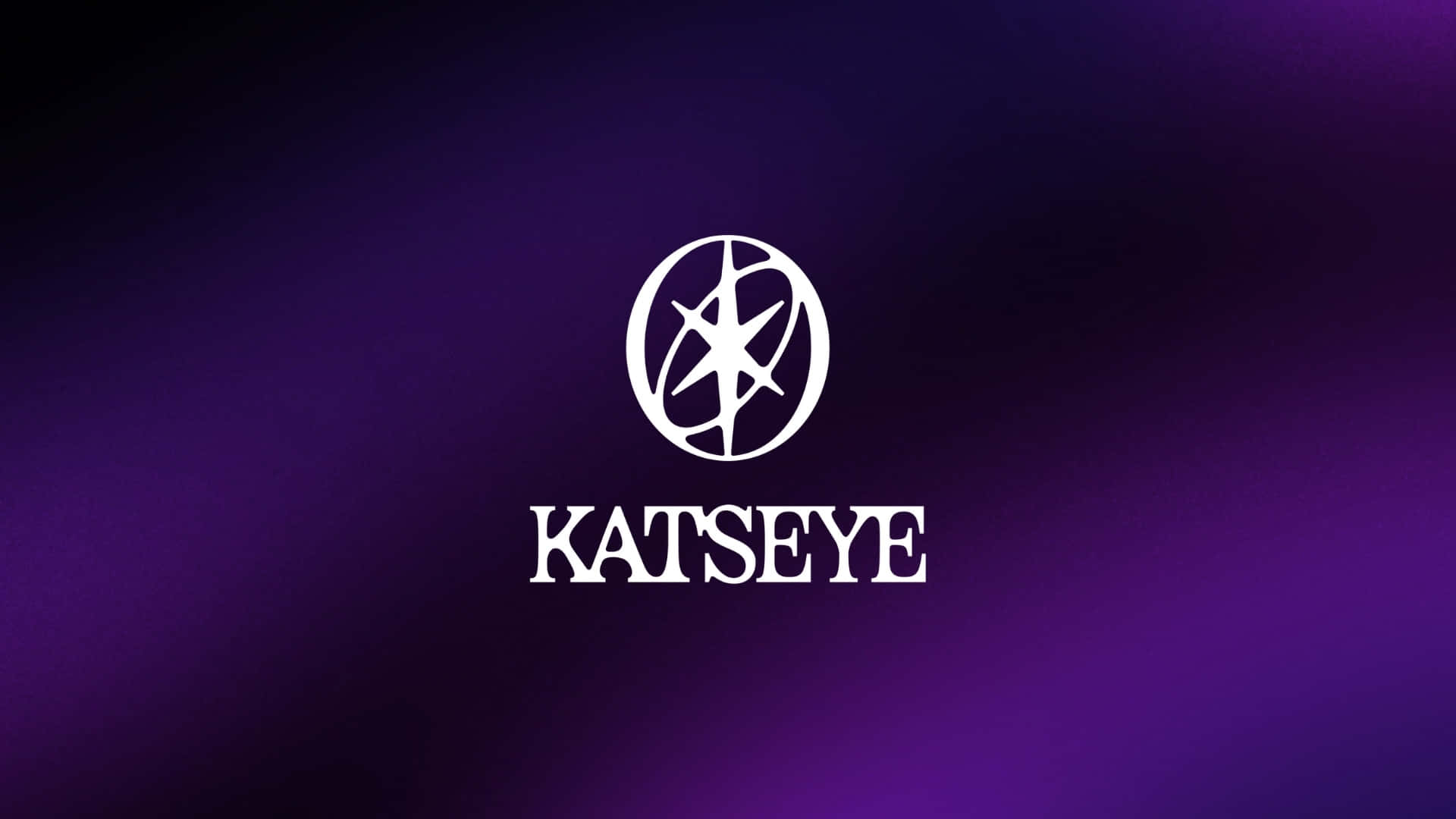  壁紙 — 白色Katseye標誌，帶有圓形徽章和文字，居中在紫色漸變背景上。