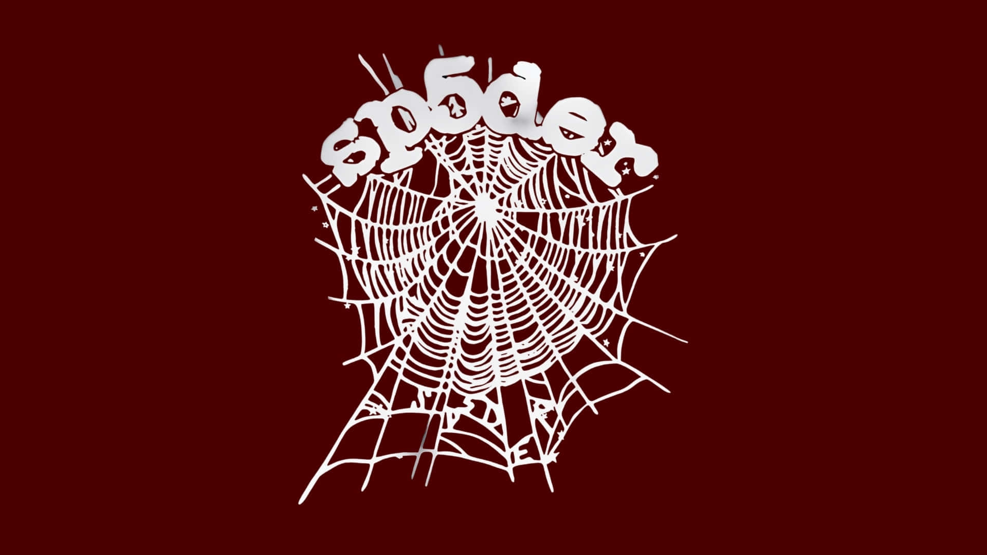  壁紙 — 一個白色風格化的蜘蛛網，上面編織著 spider 這個詞，背景是深紅色。