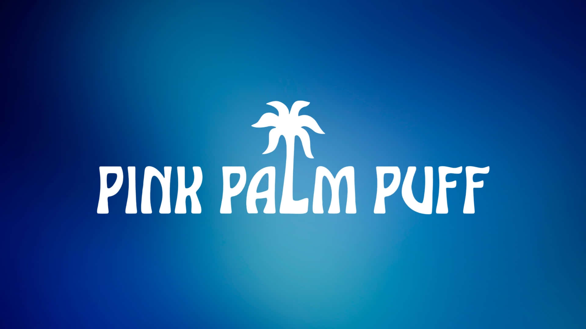  壁紙 — 白色風格文字寫著 pink palm puff，中央有一個棕櫚樹圖示，背景為藍色漸變。