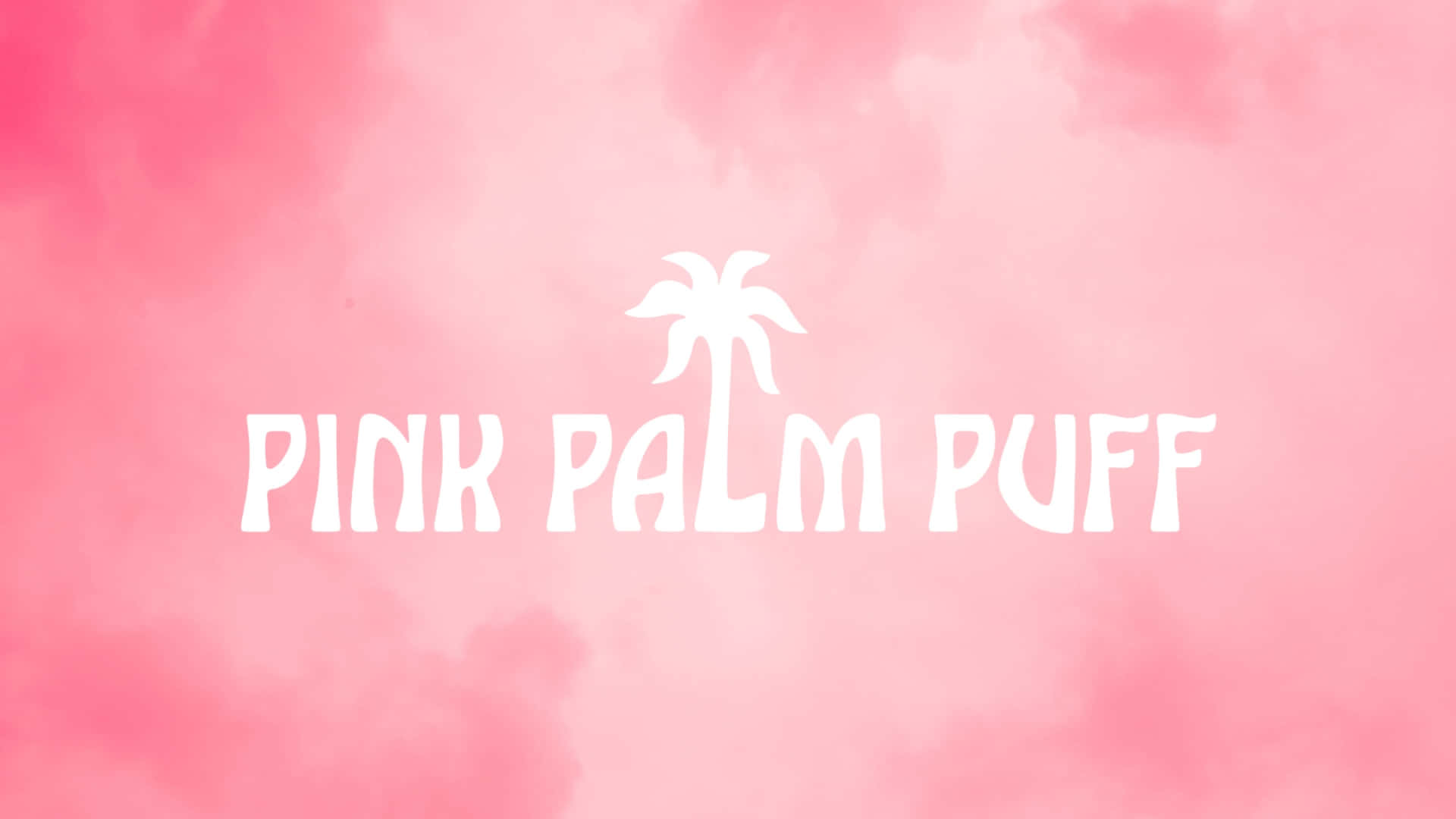  壁紙 — 白色文字寫著 pink palm puff，中央有棕櫚樹圖示，背景為柔和粉紅色水彩。
