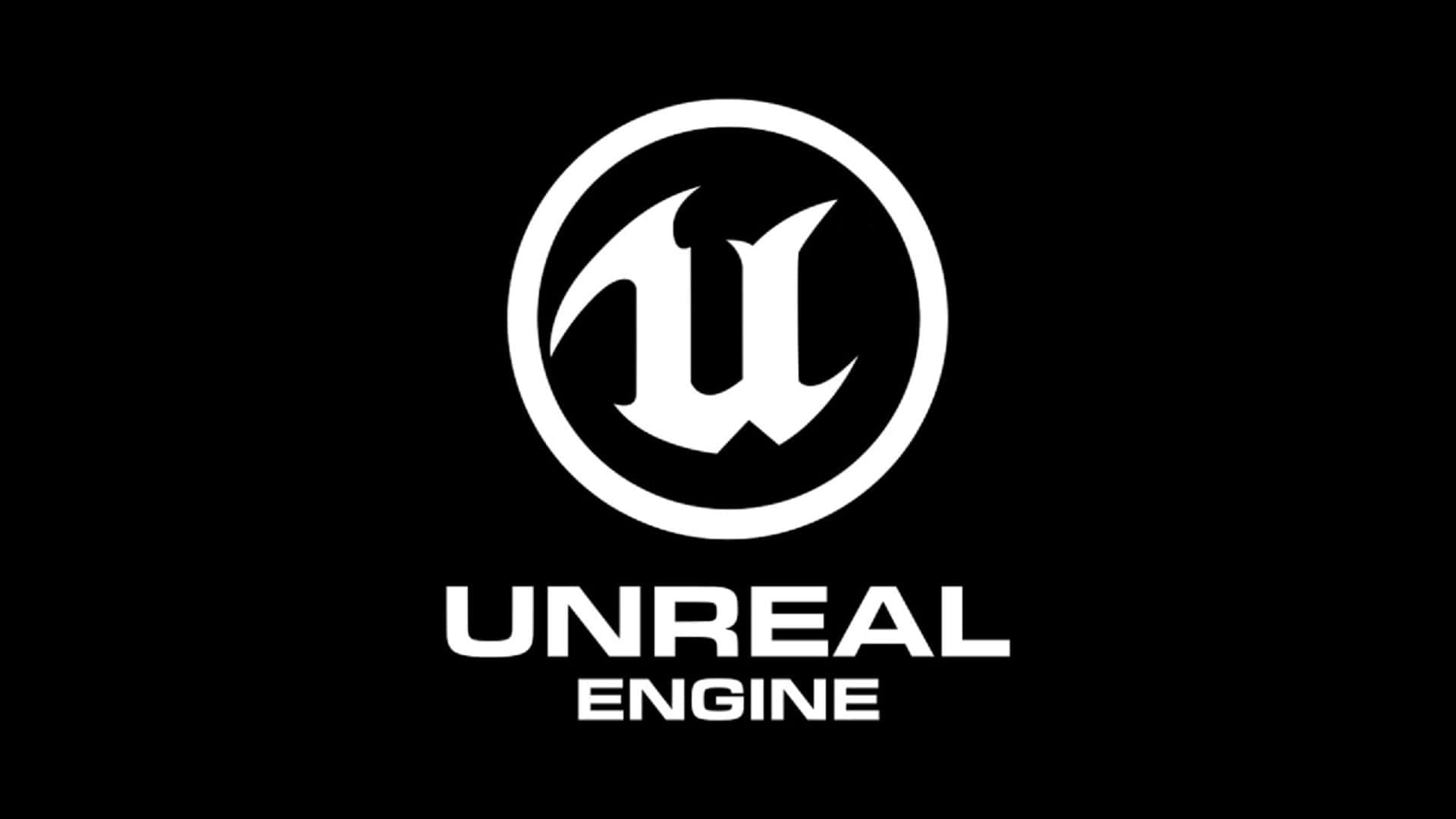  壁紙 — 白色 Unreal Engine 標誌，圓圈內有風格化的 U，位於純黑色背景上。