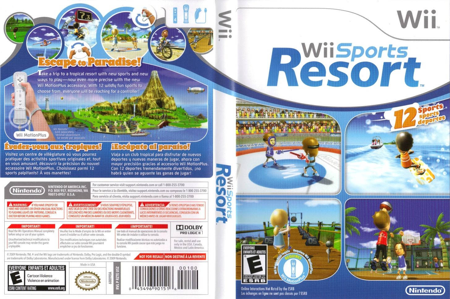 Wii Sports Resort遊戲封面，展示卡通角色進行沙灘運動。
