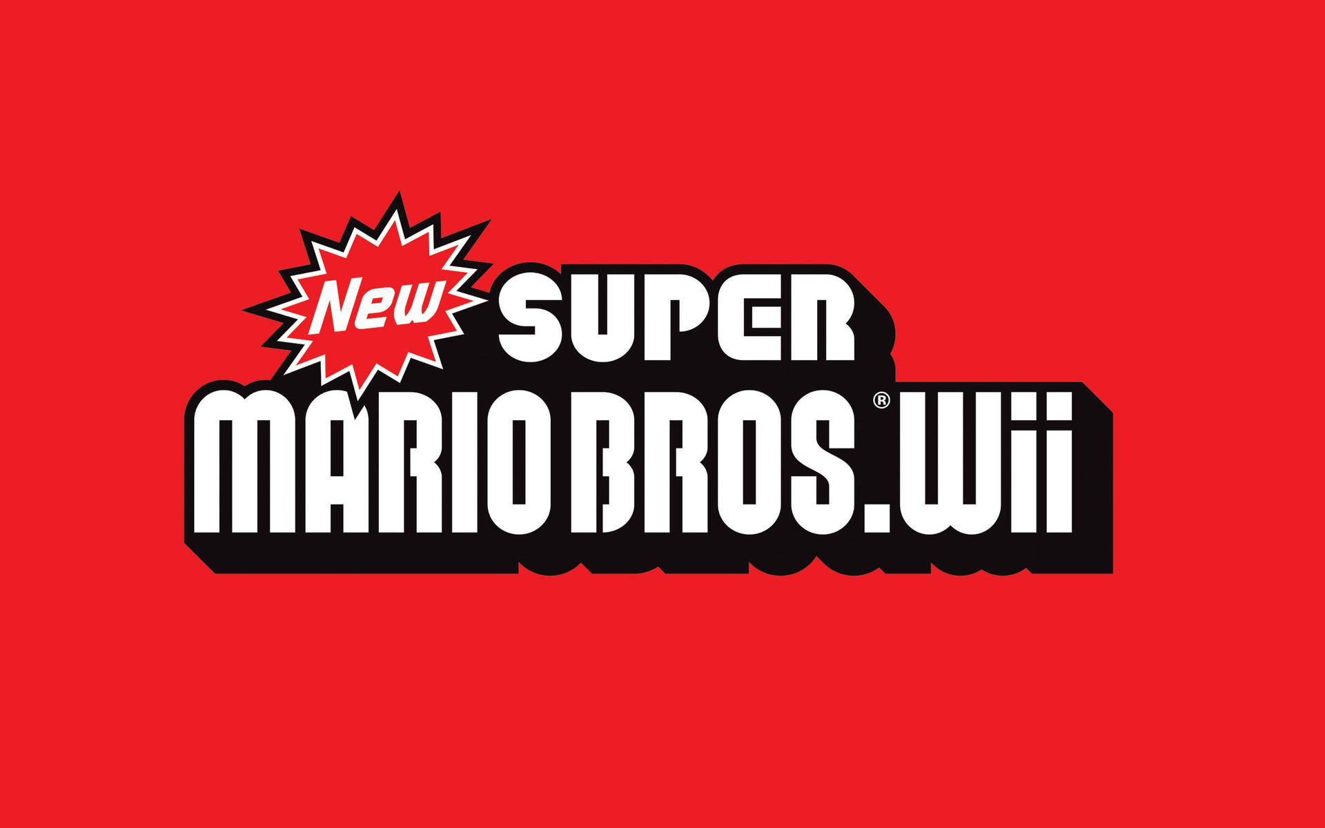 紅色背景上的 New Super Mario Bros. Wii 遊戲標誌