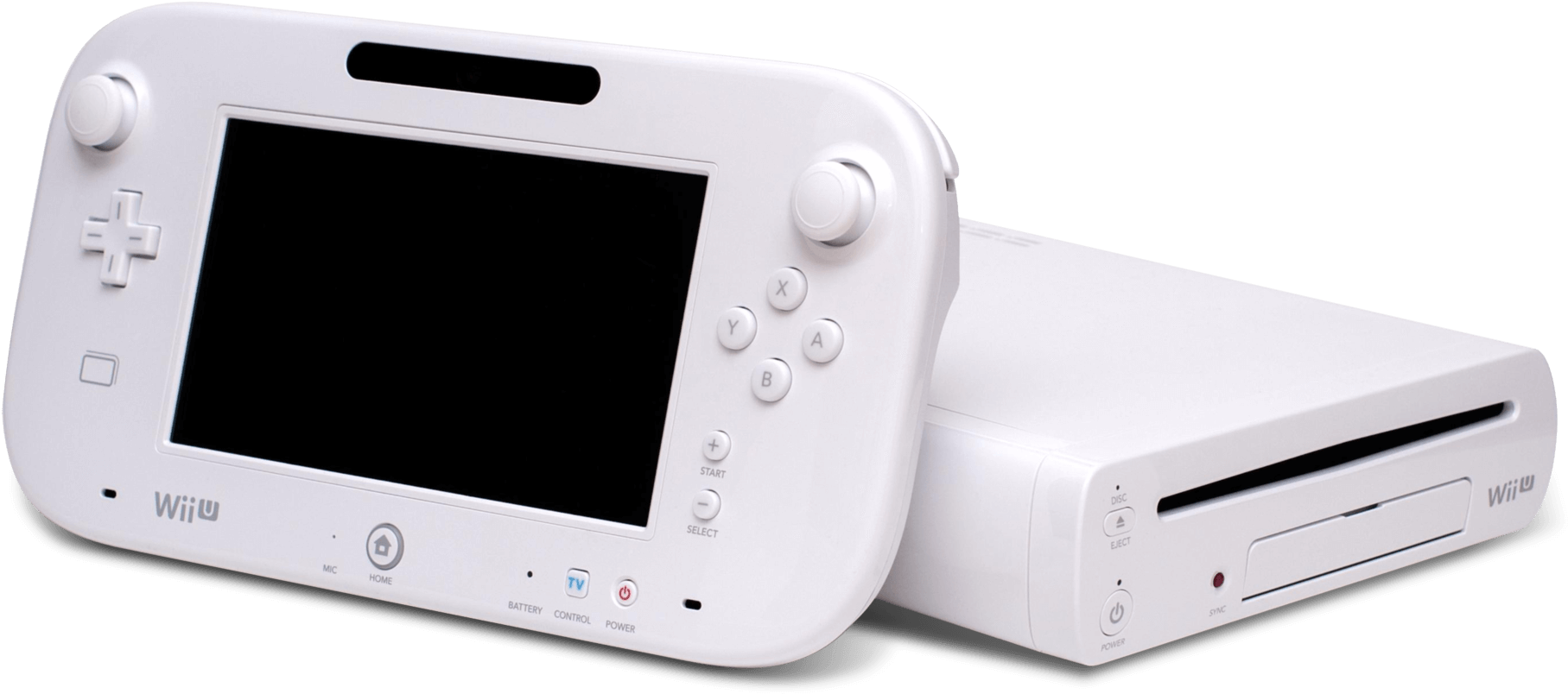 白色Wii U主機與遊戲手把 壁紙 — 一部純白色的 Nintendo Wii U 主機及其控制器，在純黑背景下顯得格外突出。