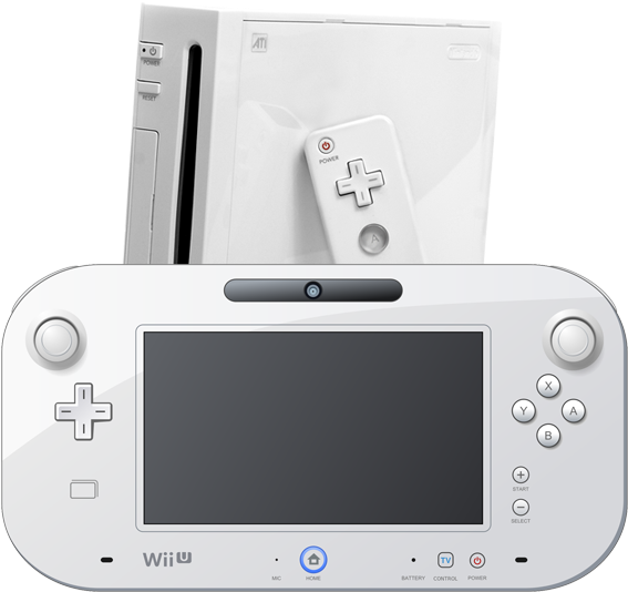 Wii U主機與遊戲手把 壁紙 — 純白嘅Nintendo Wii U主機同控制器，擺喺乾淨嘅白色背景上。