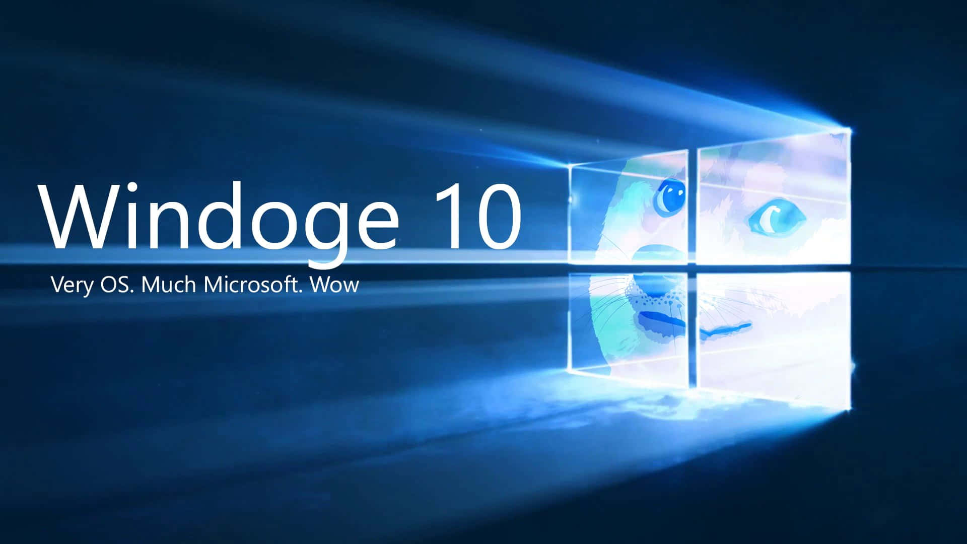 Windows 10標誌，發光藍色窗格內有狗狗貓臉。