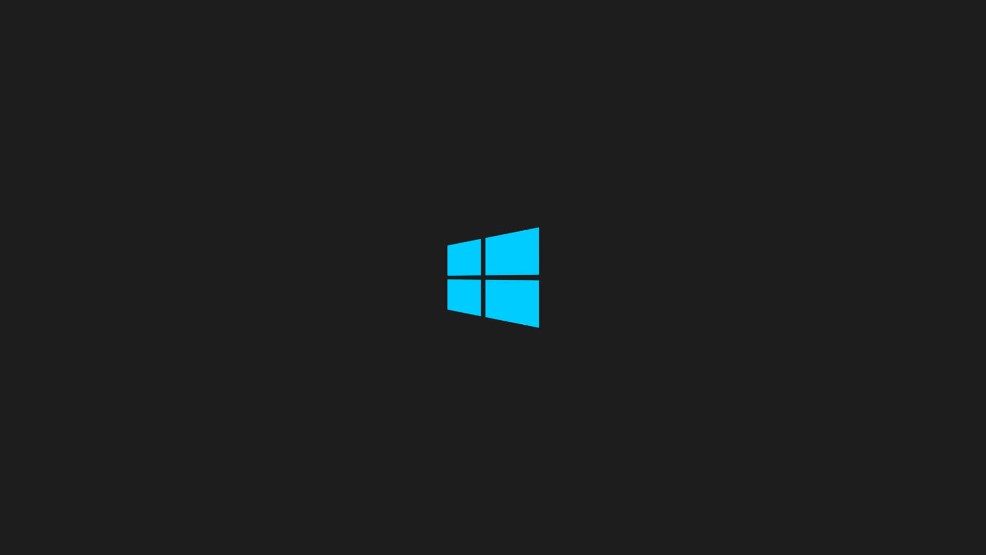 極簡 Windows 10 標誌背景 壁紙 — 一個明亮的藍色Windows標誌居中在純黑色背景上。