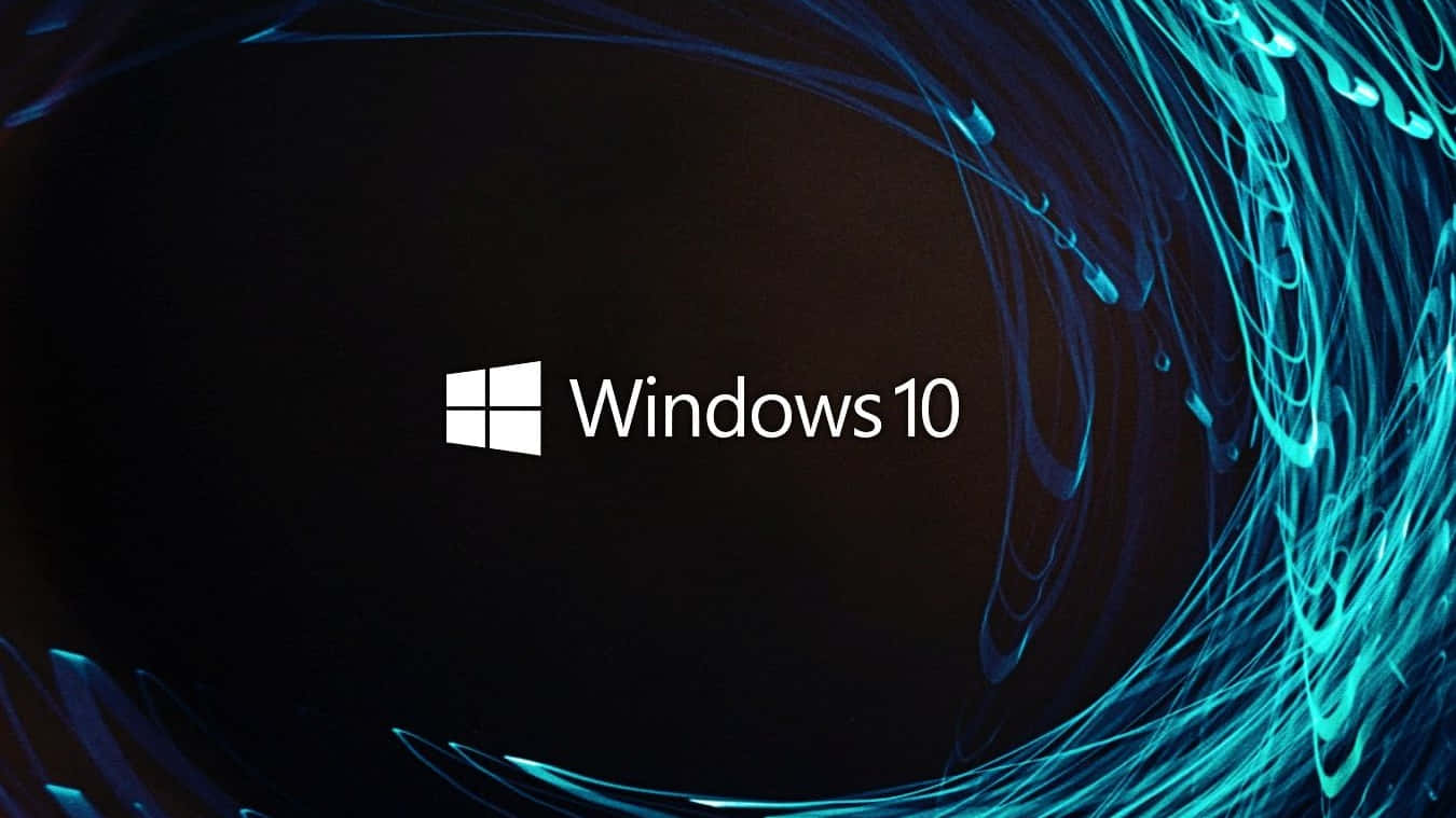 Windows 10 標誌帶有發光的藍色數位漩渦在深色背景上