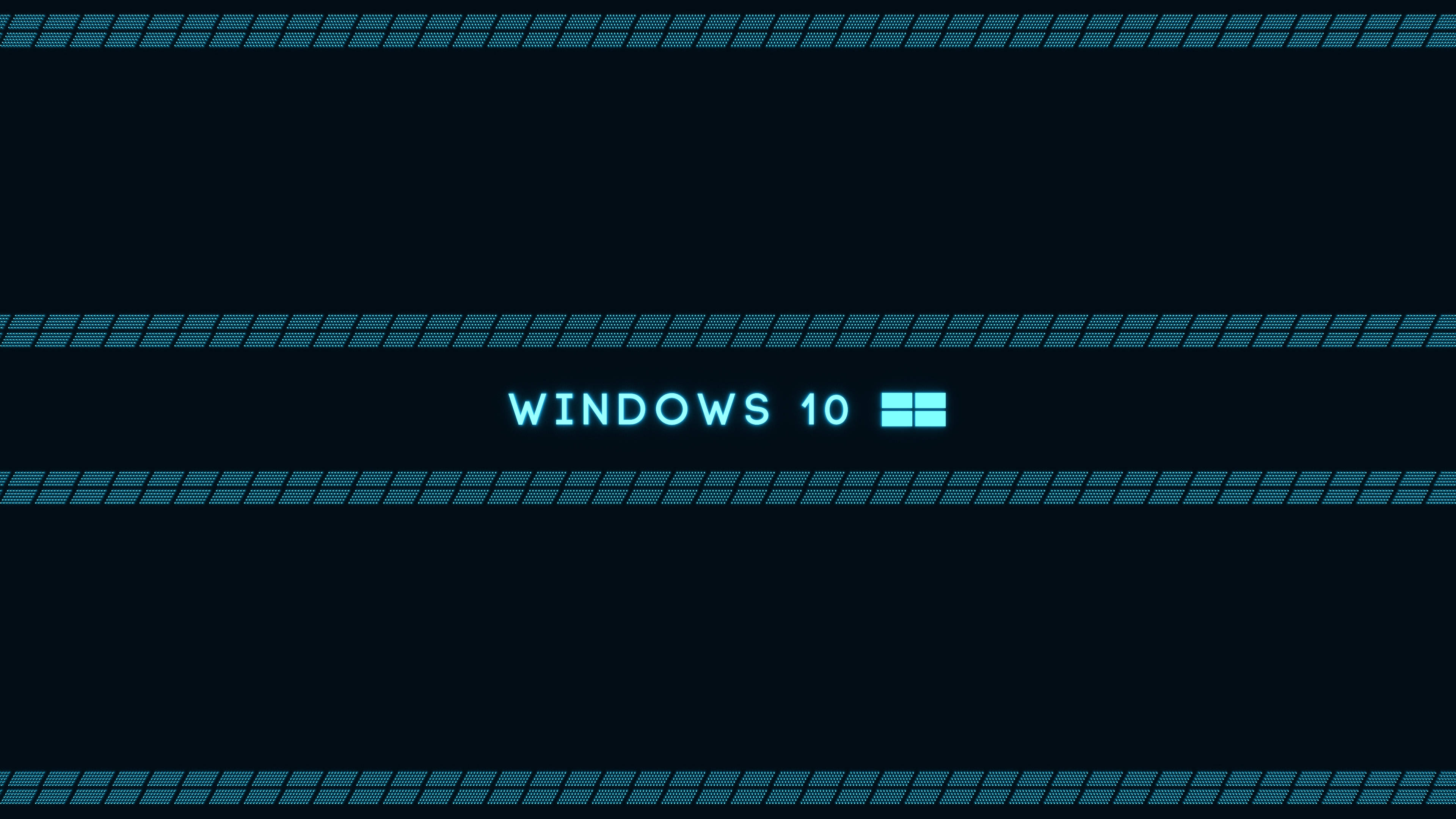 Digital 桌布 壁紙 — Windows 10 標誌在深色背景上發出青色光芒，並由像素化的藍色條紋框住。