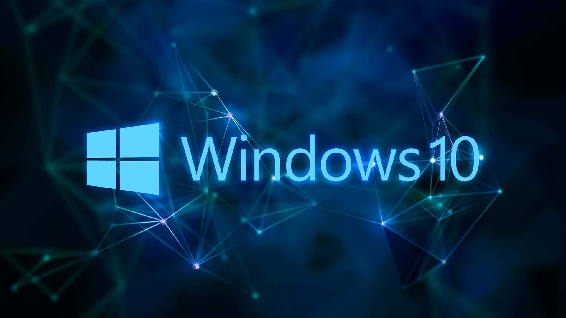 Visuals 桌布 壁紙 — Windows 10 標誌在由連接點和線條組成的深色數碼網絡背景下發出鮮豔的藍色光芒。