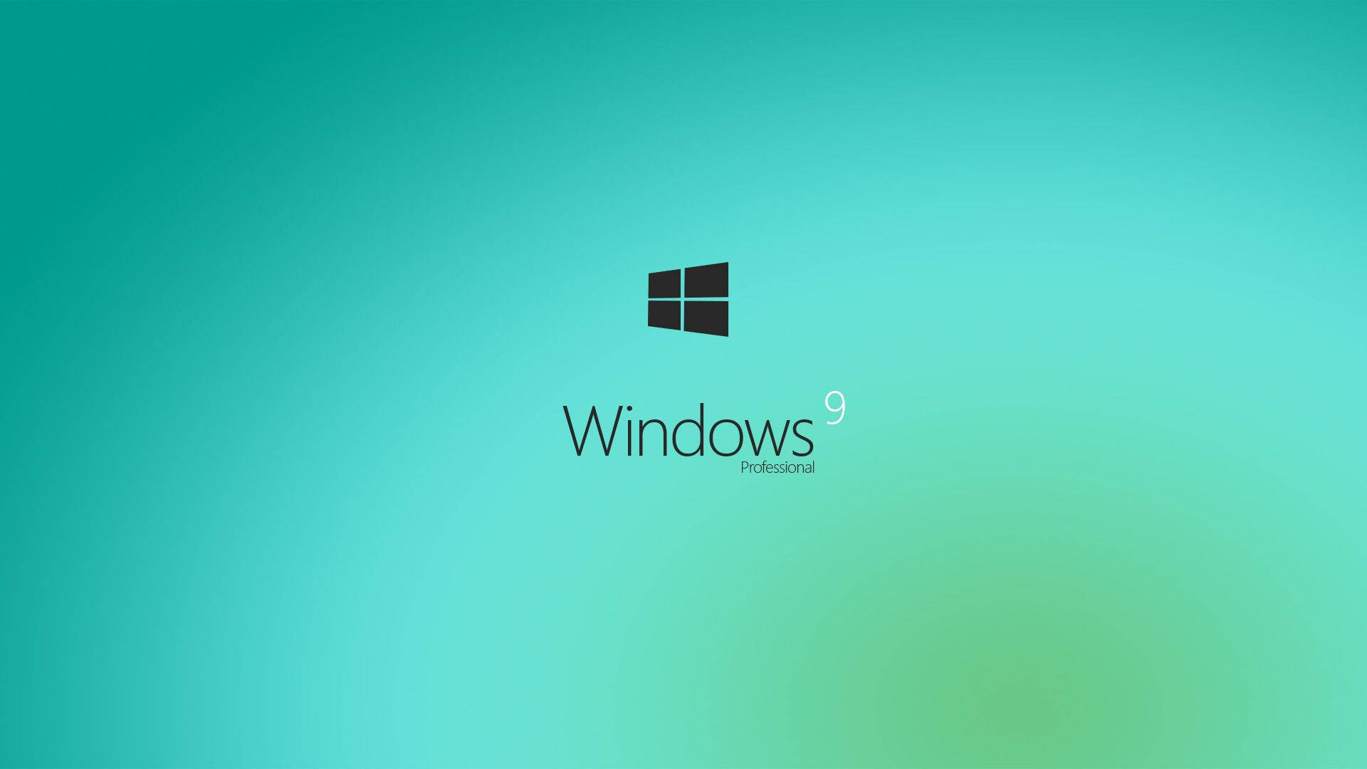 Windows 9 Professional 標誌在青色到綠色漸變背景上
