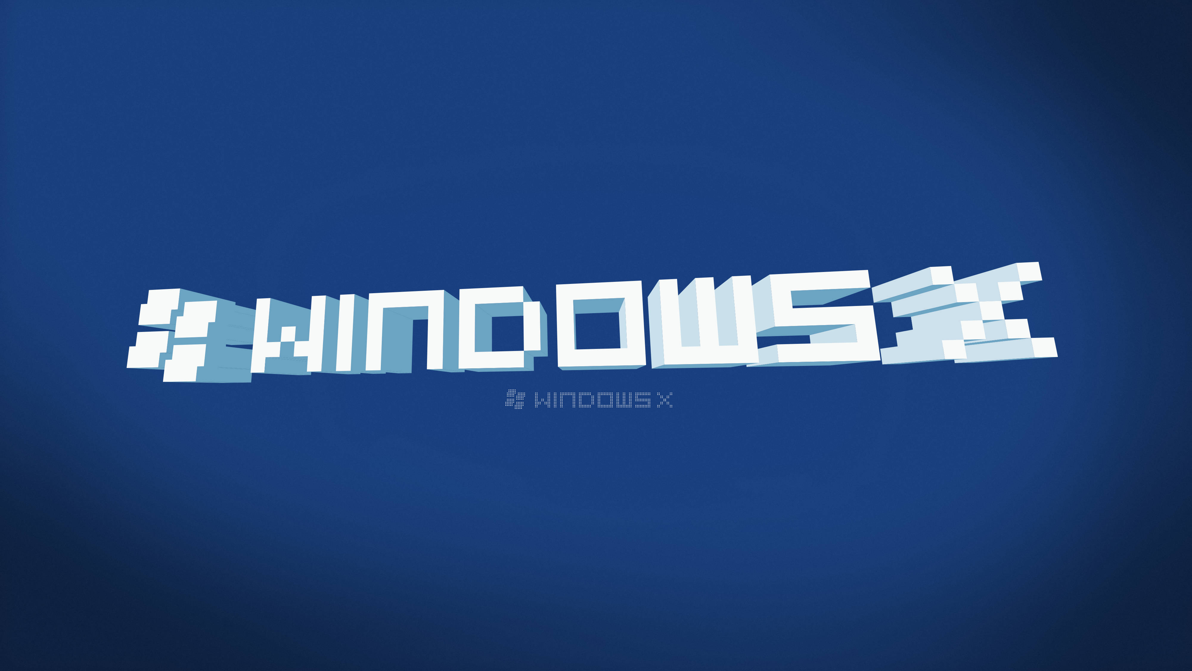Windows 10 高畫質藍色 X 壁紙 — 一個淺藍色的像素化Windows X標誌漂浮在漸變藍色背景上。