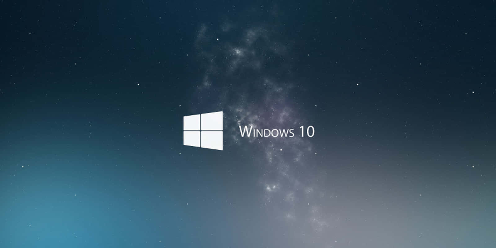 Windows 10 標誌顯示在星空太空背景上。