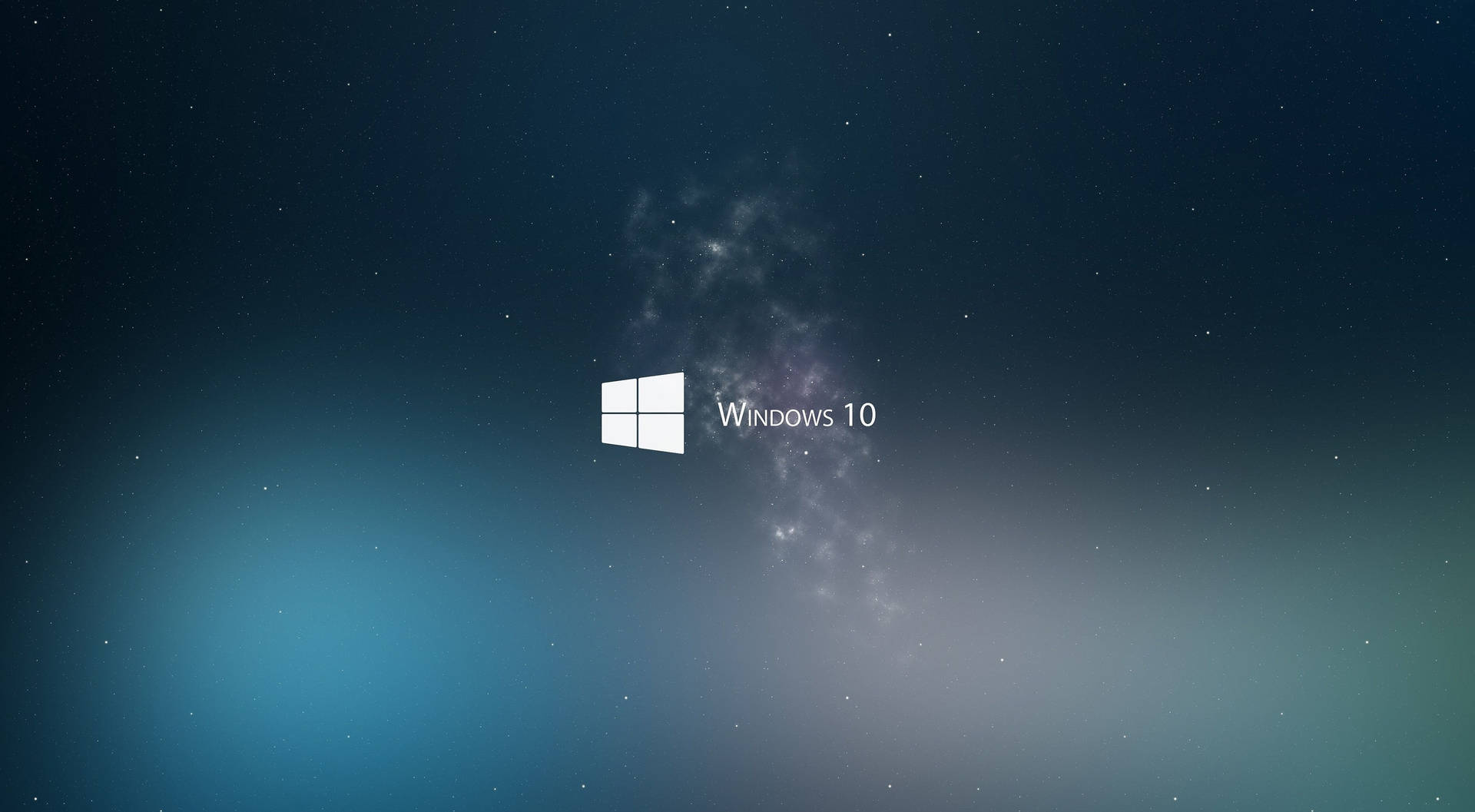 Windows 10 標誌漂浮在星空宇宙場景中，帶有藍色和紫色色調。