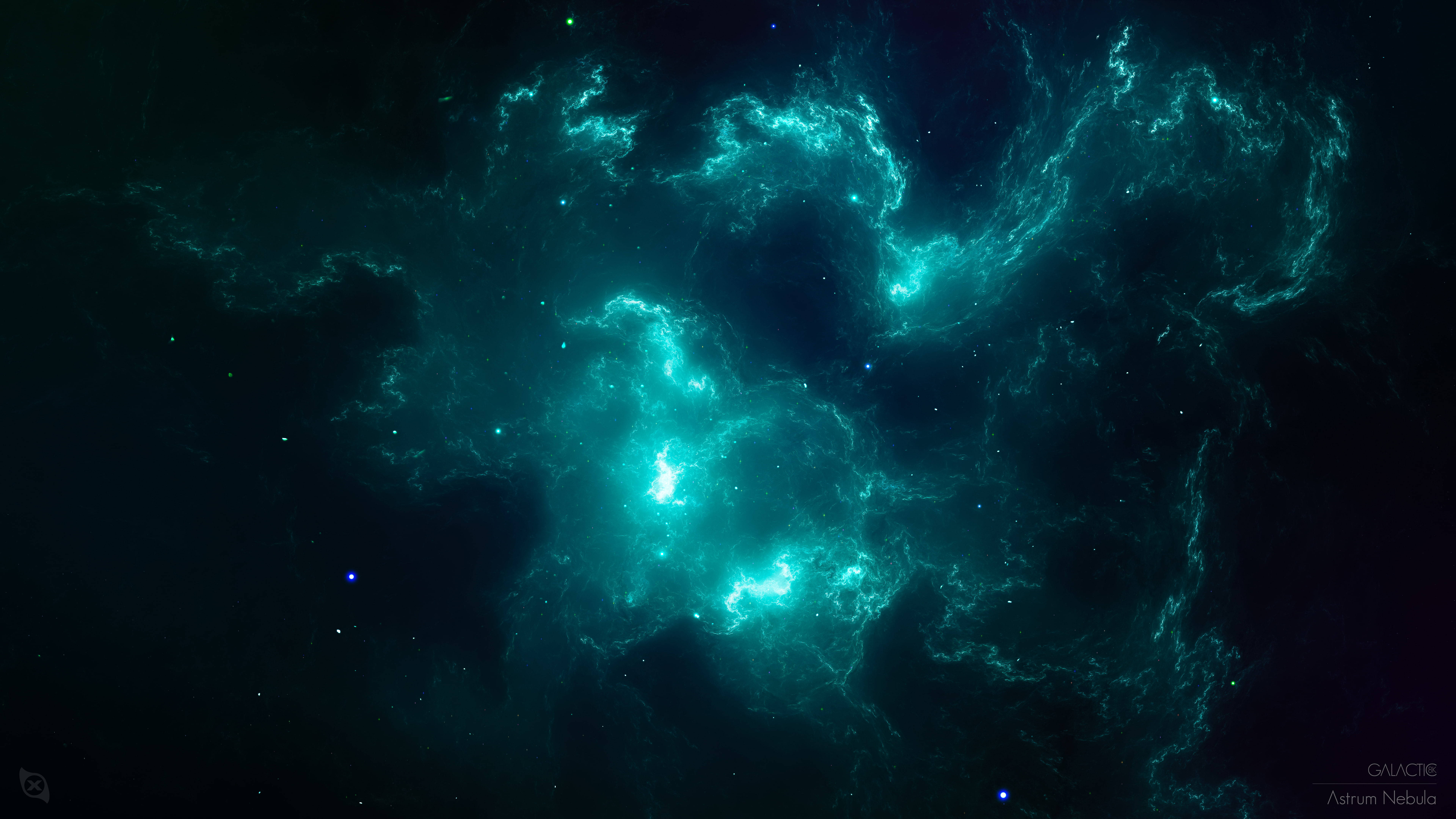 Windows 11 4K 藍色星雲 壁紙 — 一個充滿活力的青綠色星雲，在深邃的宇宙虛空中，伴隨著發光的氣體和散落的星星旋轉。