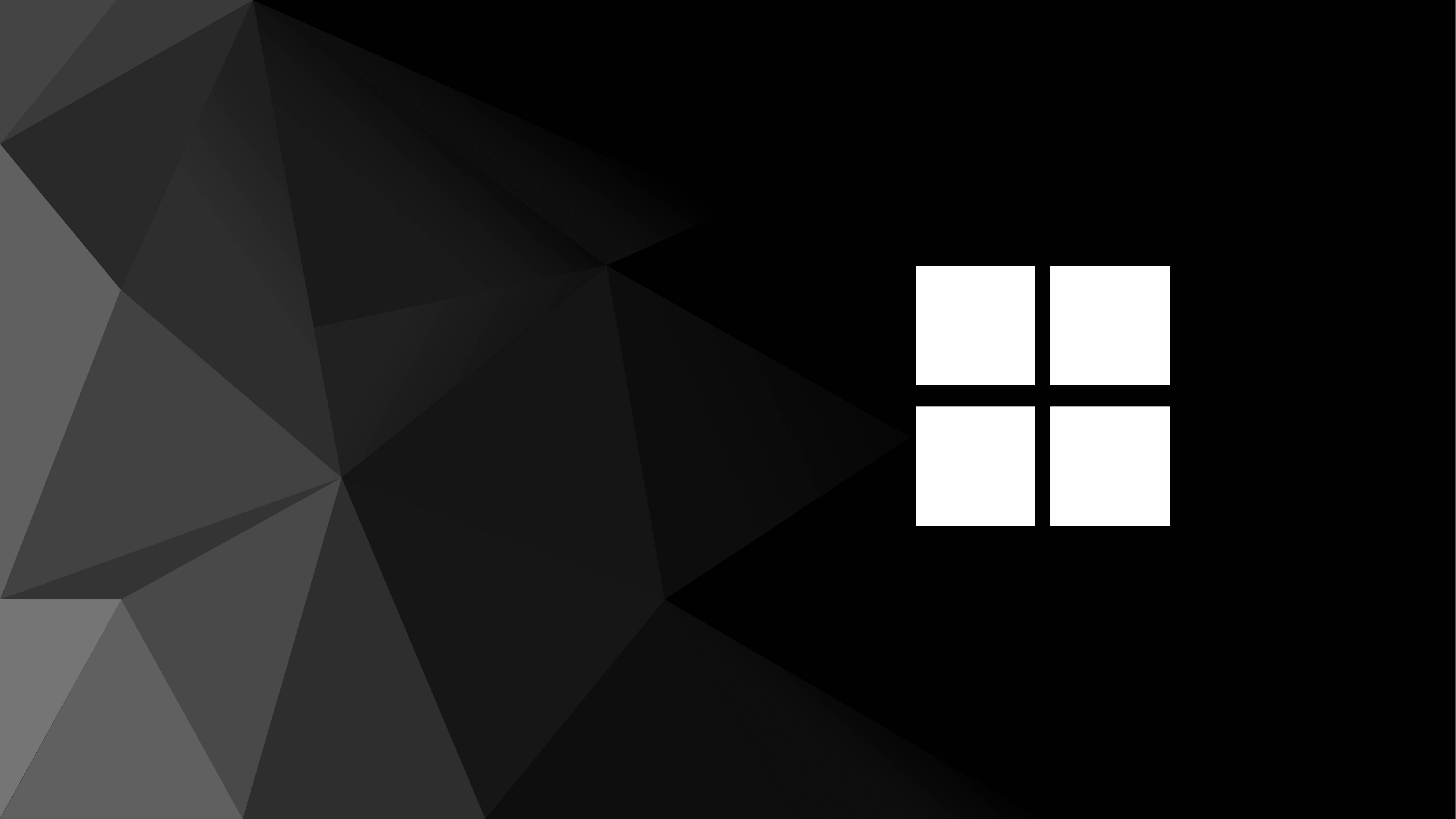 Windows 11 4K 黑白 壁紙 — 極簡黑白壁紙，採用幾何多邊形背景，帶有白色Windows標誌。