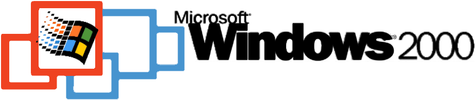 微軟Windows 2000標誌 壁紙 — 標誌性的 Microsoft Windows 2000 標誌，帶有像素化視窗和藍紅幾何形狀，背景為黑色。