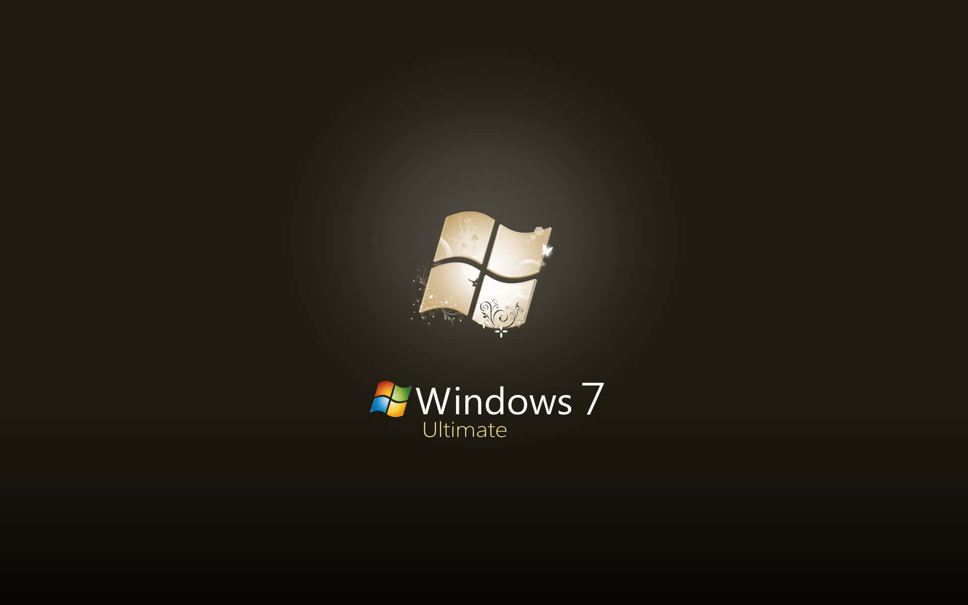 Windows 7 Ultimate 標誌在深色背景上帶有發光效果和閃爍