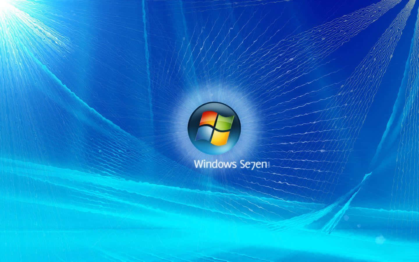 Windows Seven 標誌搭配藍色抽象數字背景和發光光線。