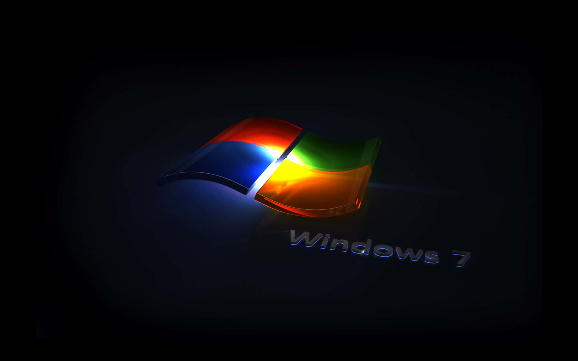 Windows 7標誌在黑暗背景上發出彩色反射的光芒