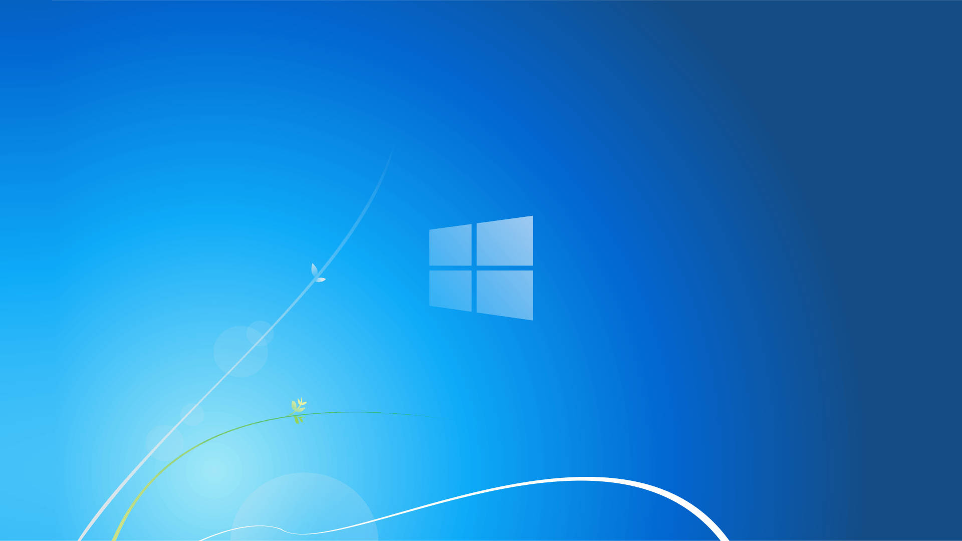 Windows 標誌在藍色漸變背景上，帶有抽象線條和蝴蝶。