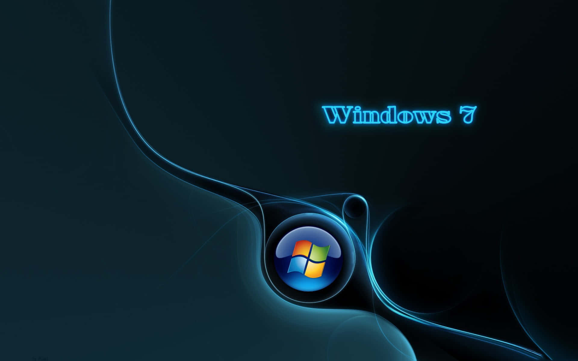 Windows 7 標誌在深色背景上帶有發光的藍色漩渦