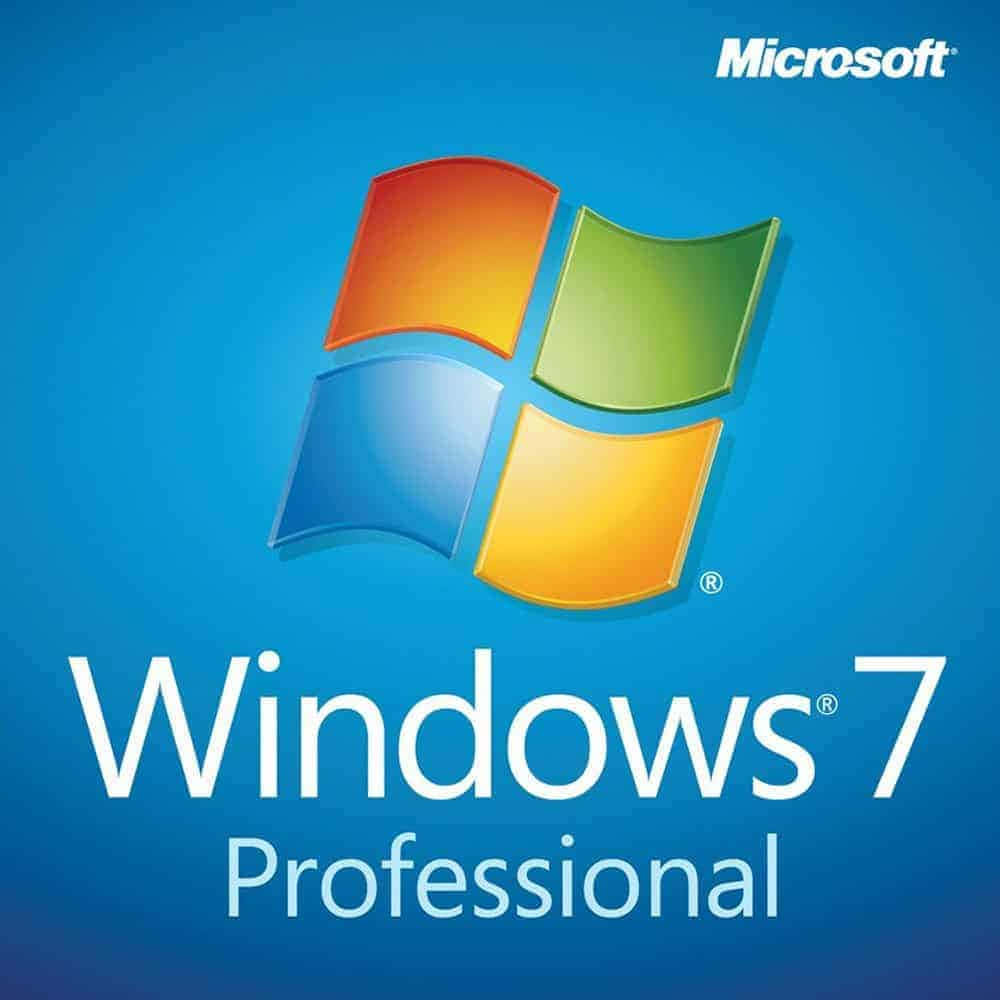 Windows 7 Professional 標誌，藍色背景上有四個彩色窗格。