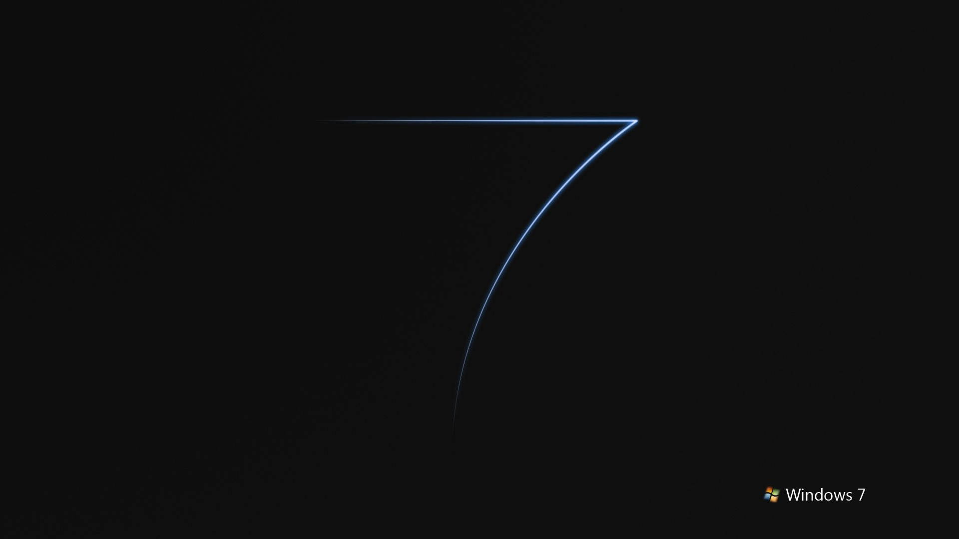 發光藍色數字7在黑色背景上，帶有Windows 7標誌。