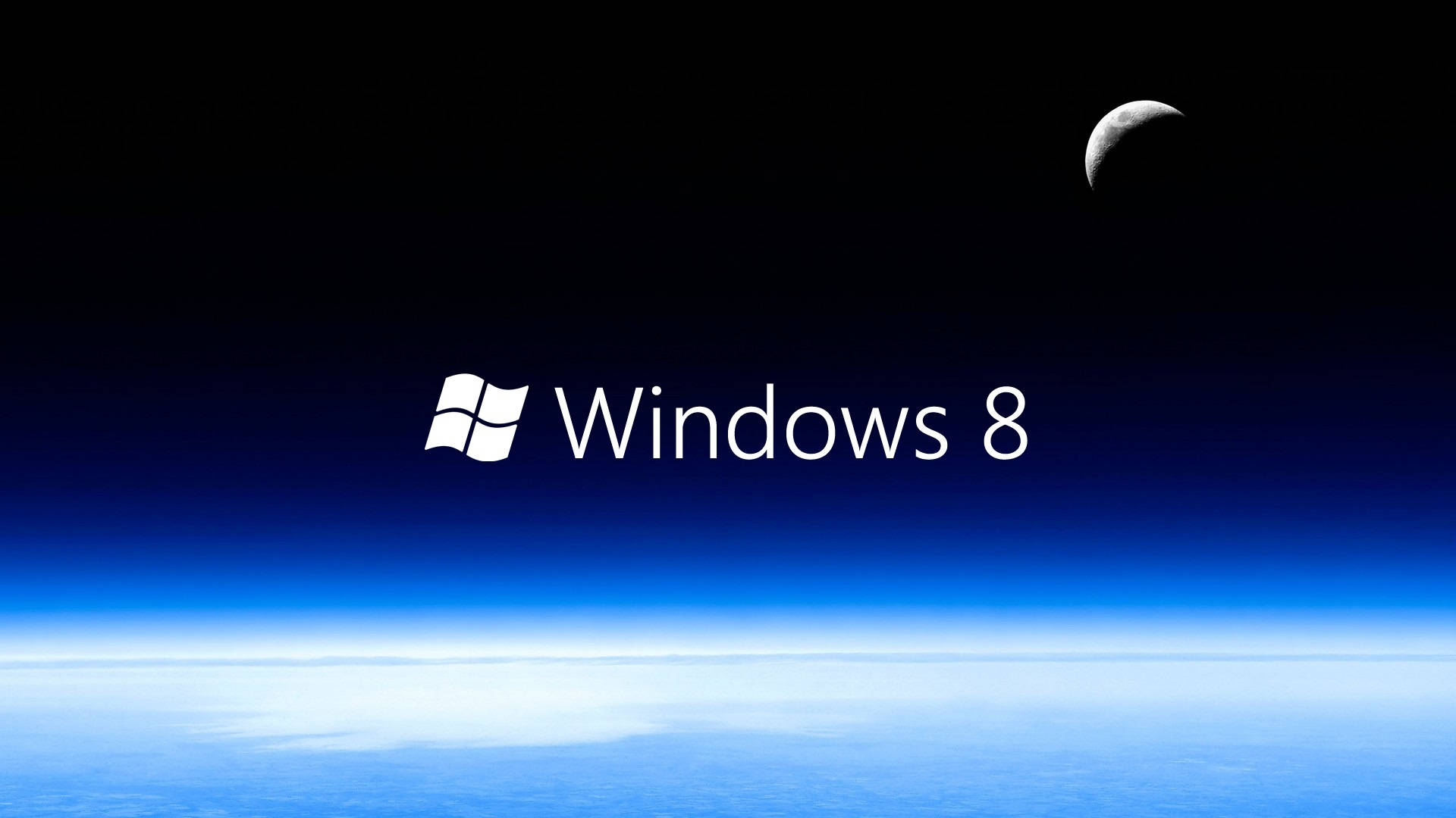 Windows 8 標誌在太空中的地球和月球背景下