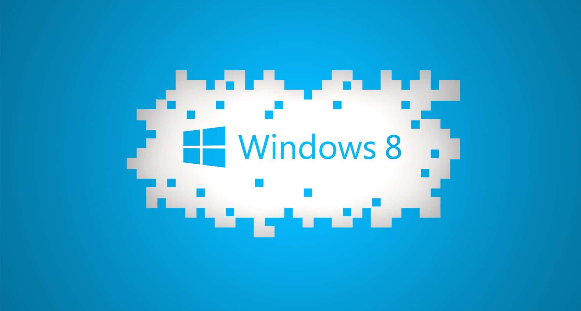 Windows 8 桌布 壁紙 — Windows 8 標誌在像素化白色雲朵上，背景為純藍色。
