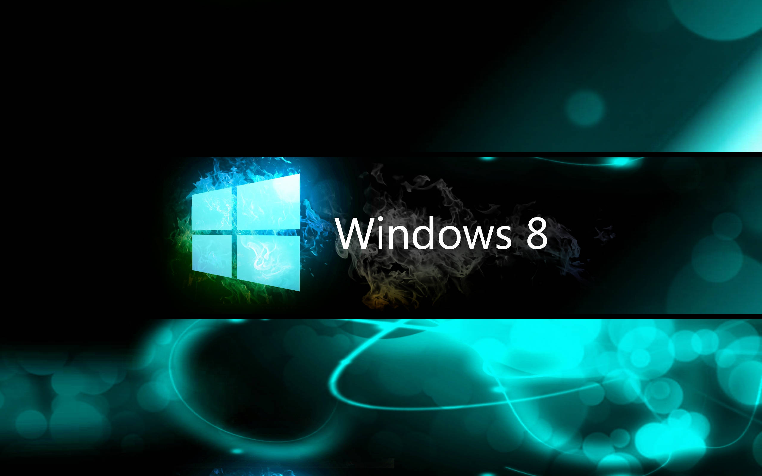Bokeh 桌布 壁紙 — Windows 8 標誌在黑暗背景上發出電光藍光，伴隨著旋轉的煙霧和散景效果。