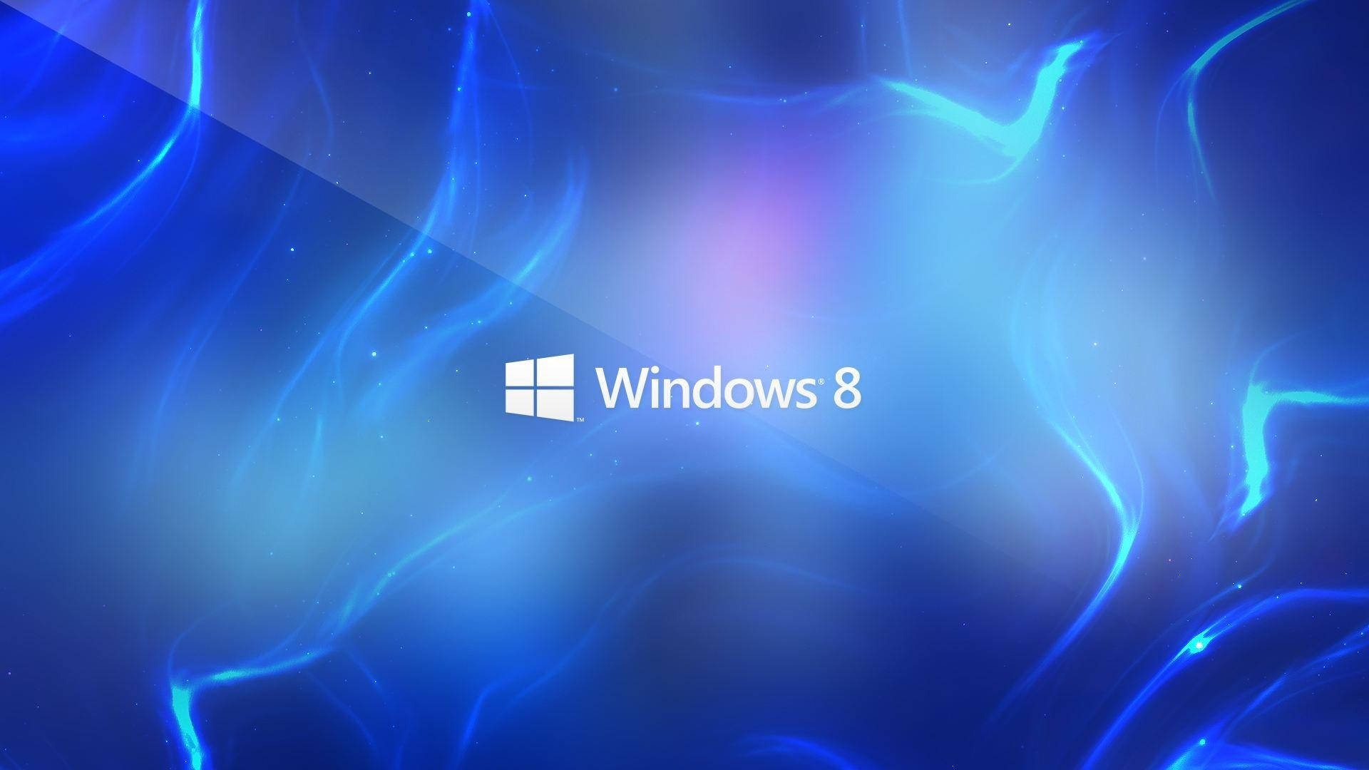 Windows 8 標誌在藍色抽象數位背景上，帶有發光的光條。 — 螢光藍 GIF 壁紙