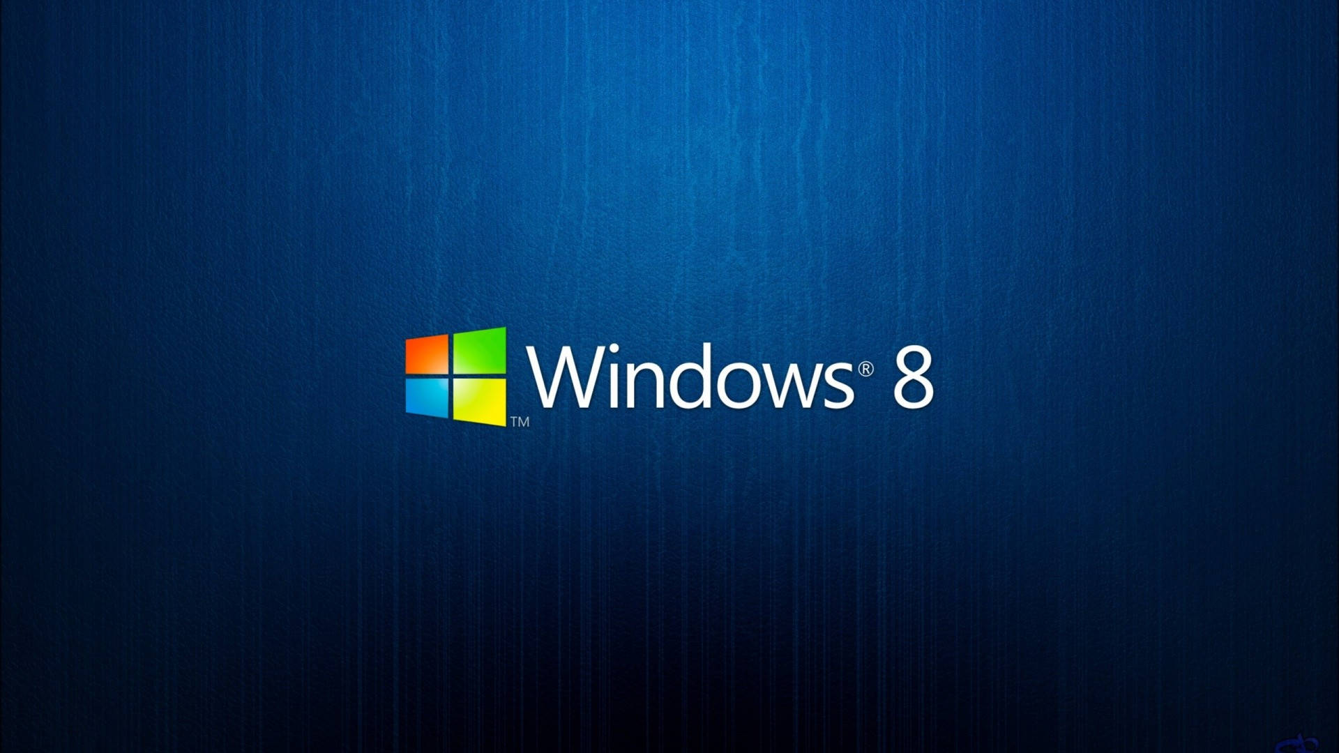 漸變動畫 桌布 壁紙 — Windows 8 標誌居中於帶有紋理的藍色漸變背景上，並帶有微妙的垂直線條。