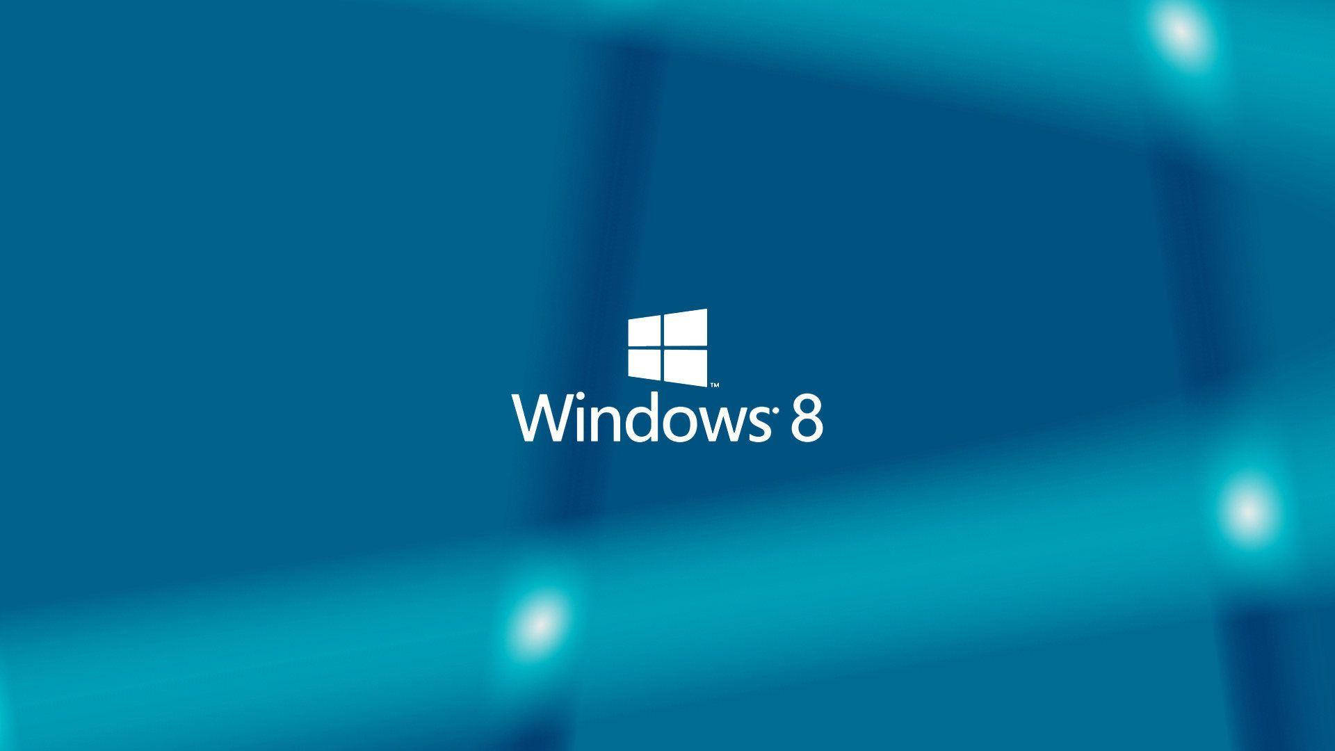 藍色 桌布 壁紙 — Windows 8 標誌居中於模糊的藍色背景上，帶有發光的燈光條紋。