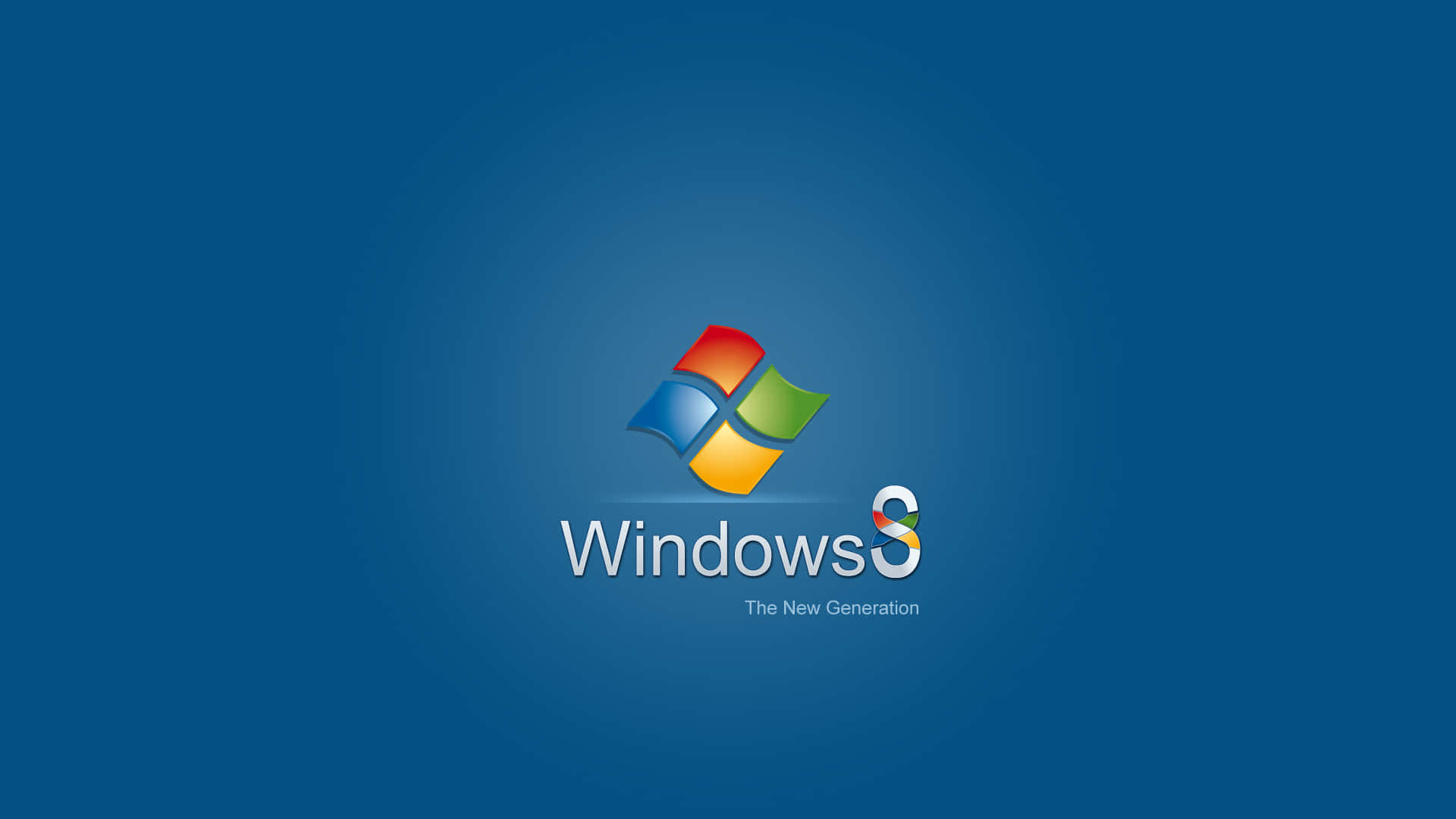 Windows 8 桌布 壁紙 — Windows 8 標誌居中於漸變藍色背景上，附有標語 The New Generation。