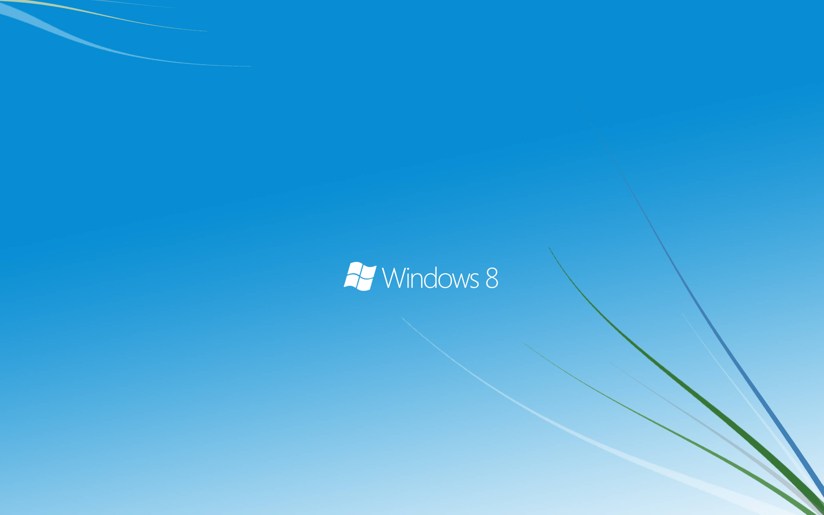 藍色 桌布 壁紙 — Windows 8 標誌居中於漸變藍色背景上，帶有抽象綠色和白色條紋。