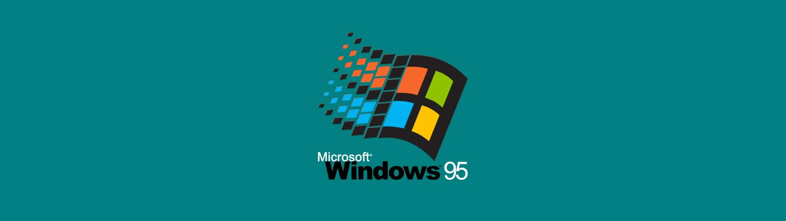 Windows 95 標誌，像素化窗口設計，青色背景