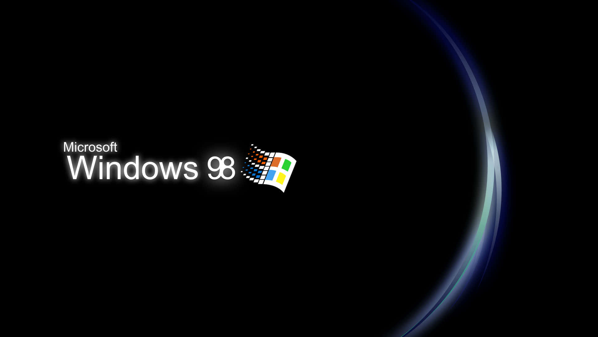 Windows 98 標誌在黑色背景上帶有色彩繽紛的光跡