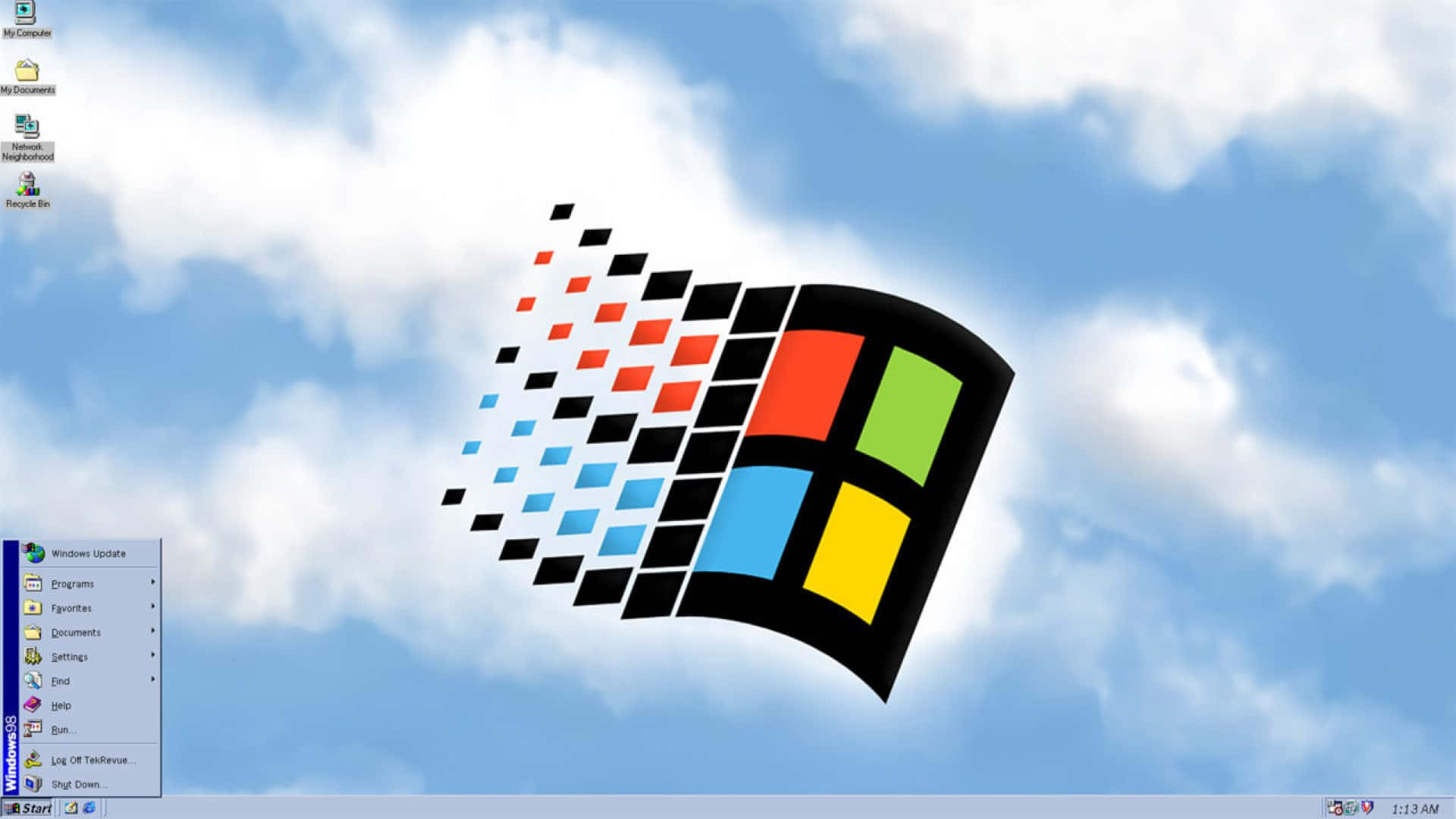 Windows XP 標誌，帶有桌面圖標和開始功能表，背景為藍天。
