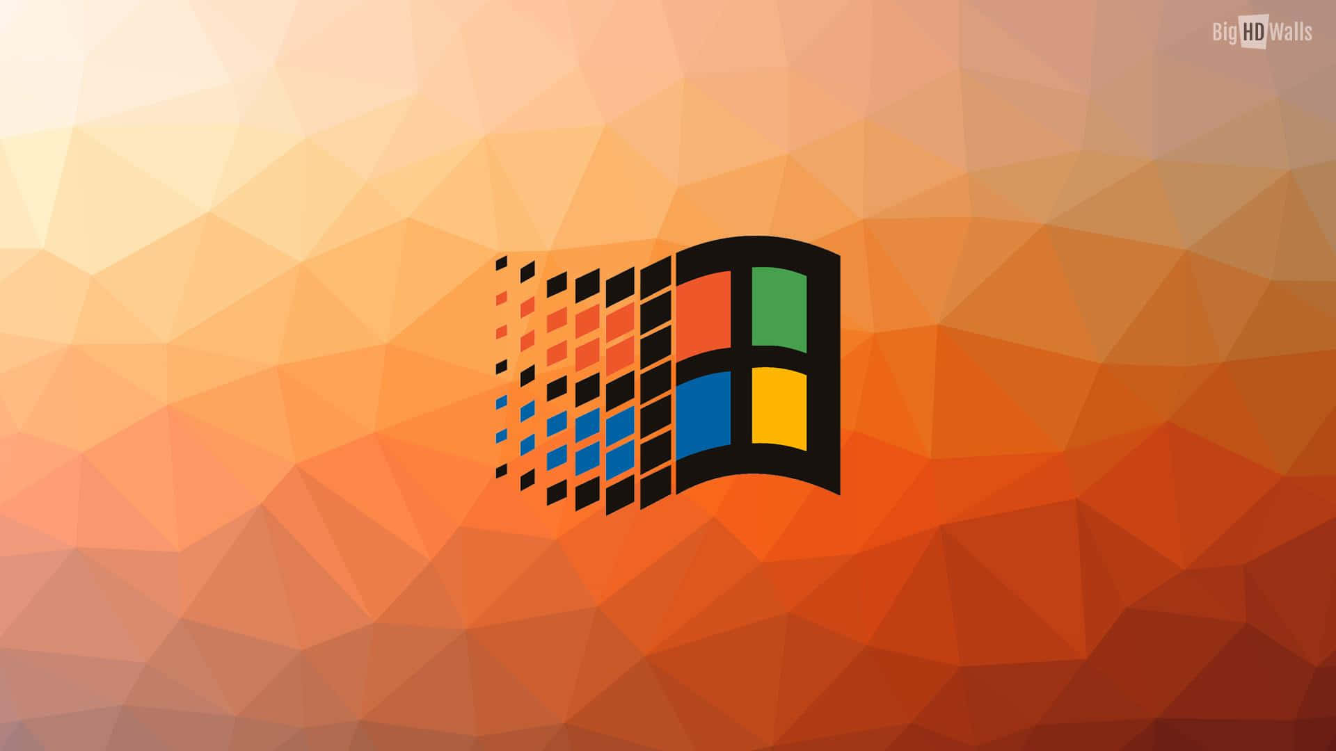 Windows 標誌在漸變多邊形背景上呈現像素化動態