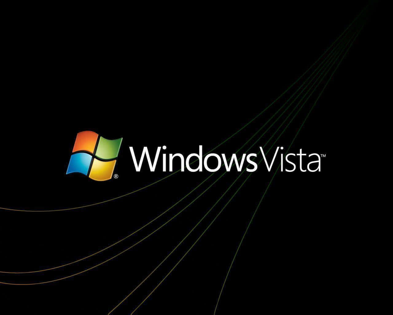 Windows Vista 桌布 壁紙 — Windows Vista 標誌，帶有彩色窗戶標誌和黑色背景上的發光線條。