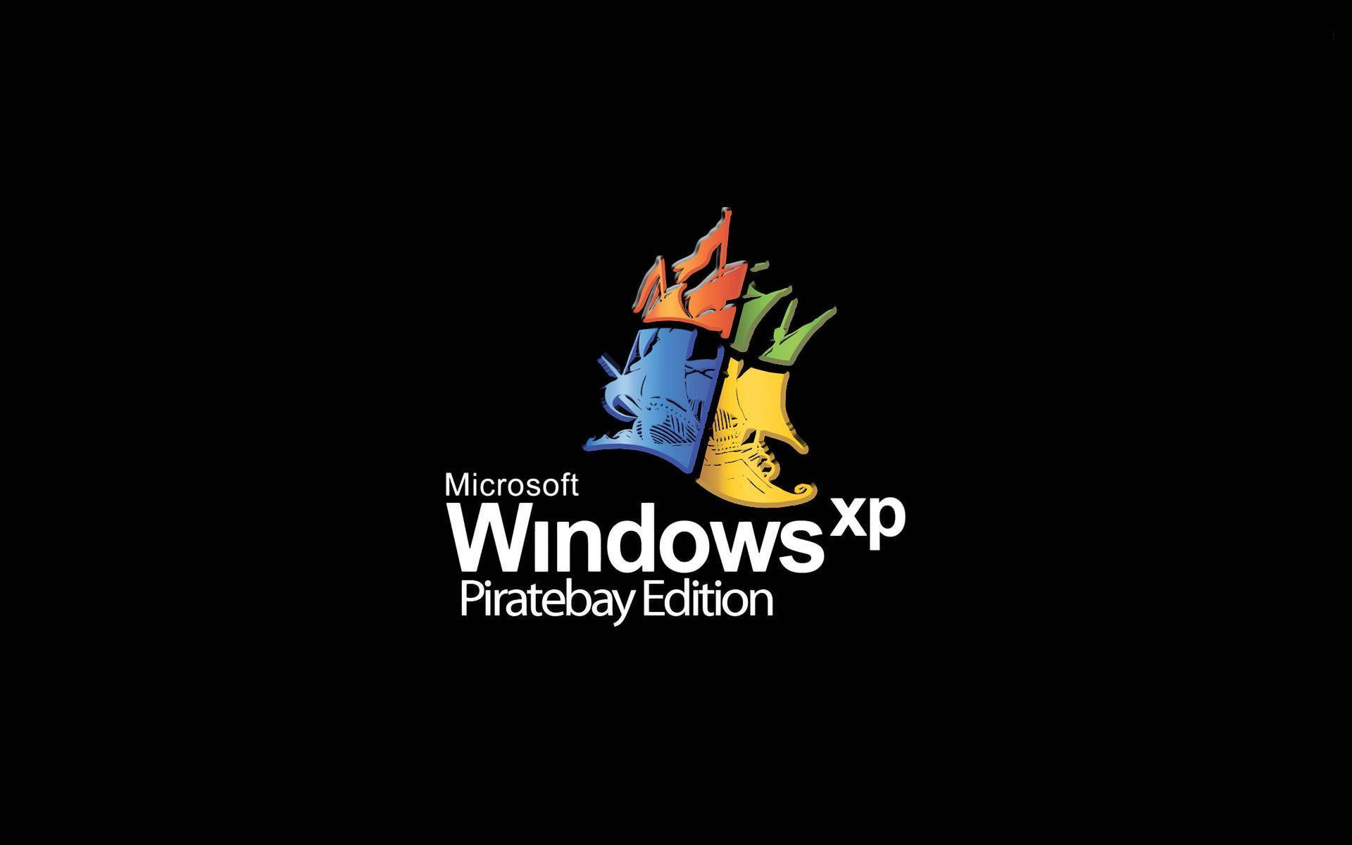 經過修改的Windows XP標誌，帶有火焰和Piratebay Edition文字，背景為黑色。