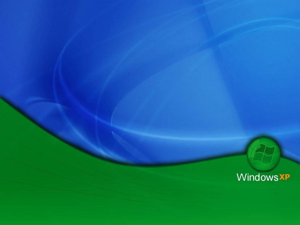 Windows XP標誌在藍綠色抽象背景上。