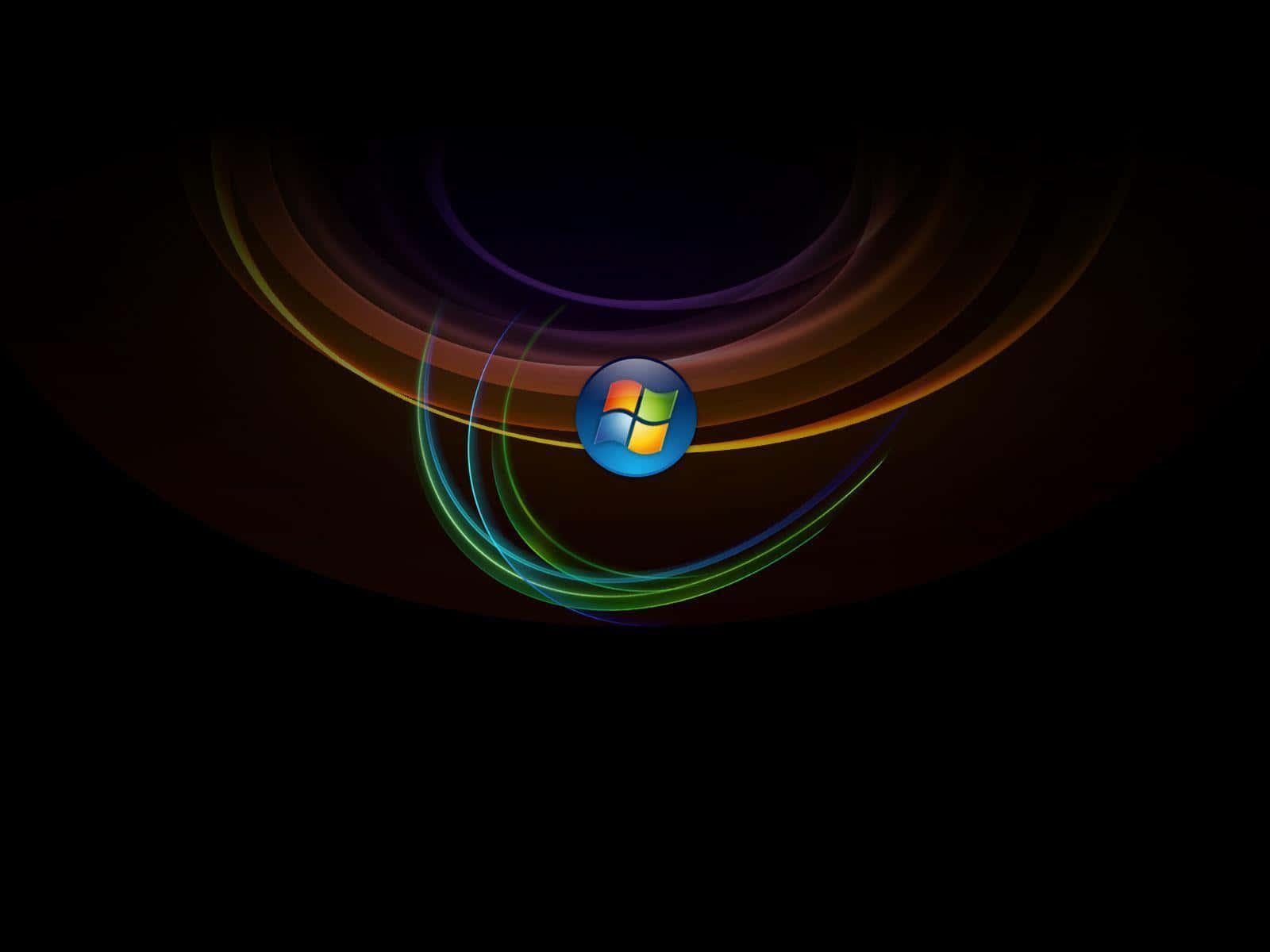 Windows Vista 桌布 壁紙 — Windows 標誌居中，周圍環繞著旋轉的彩色光跡，背景為深色。