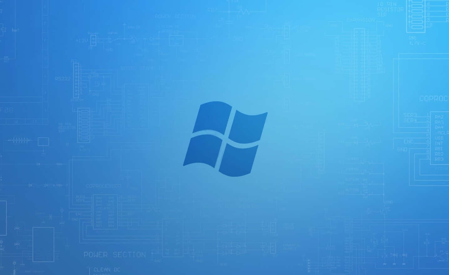 Windows 8 桌布 壁紙 — Windows 標誌居中於藍色漸變背景上，帶有微弱的電路板示意圖。
