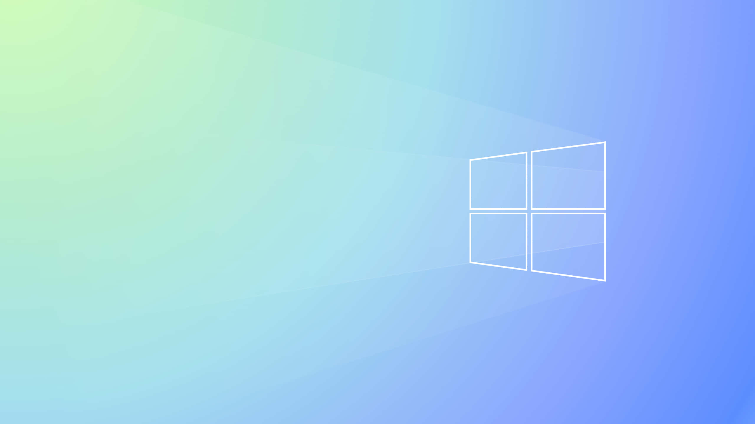Windows 預設背景 壁紙 — 簡約漸變背景，白色Windows標誌漂浮在柔和的藍色和綠色色調中。