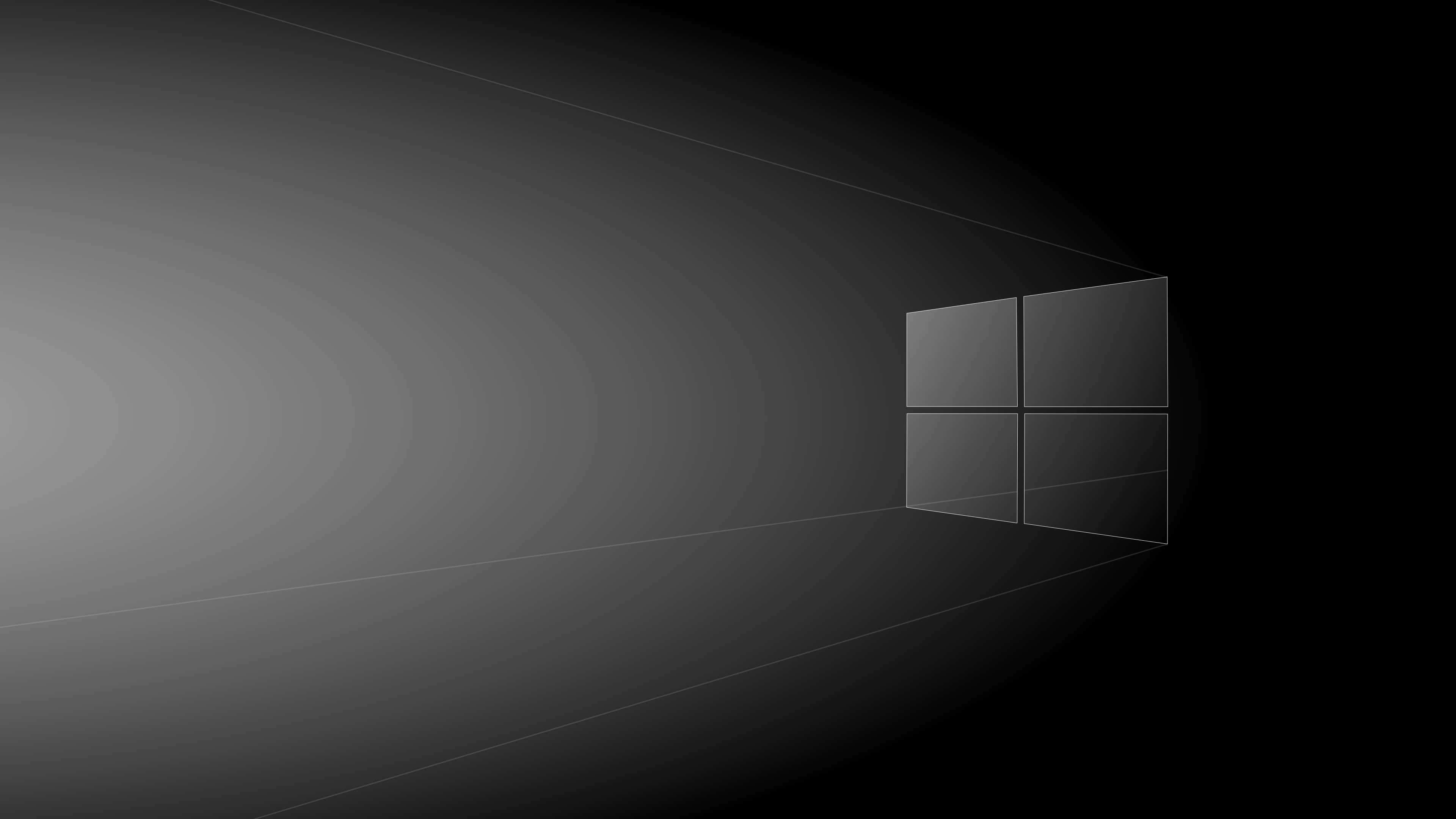 Windows 預設背景 壁紙 — 一個極簡的黑灰漸變背景，角落裡有一個發光的Windows標誌。